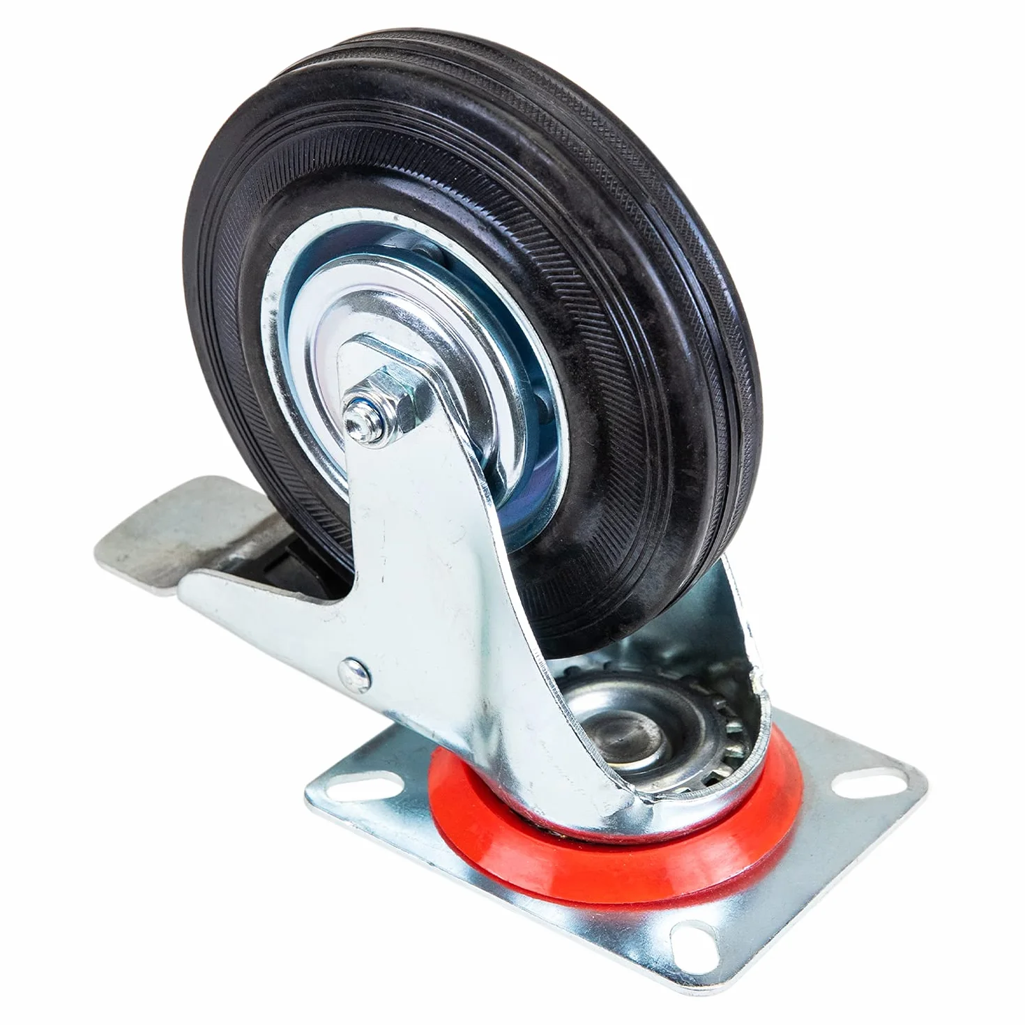 Ruedas de goma maciza con freno 125 mm 400 kg HMF 6790 4 unidades negro