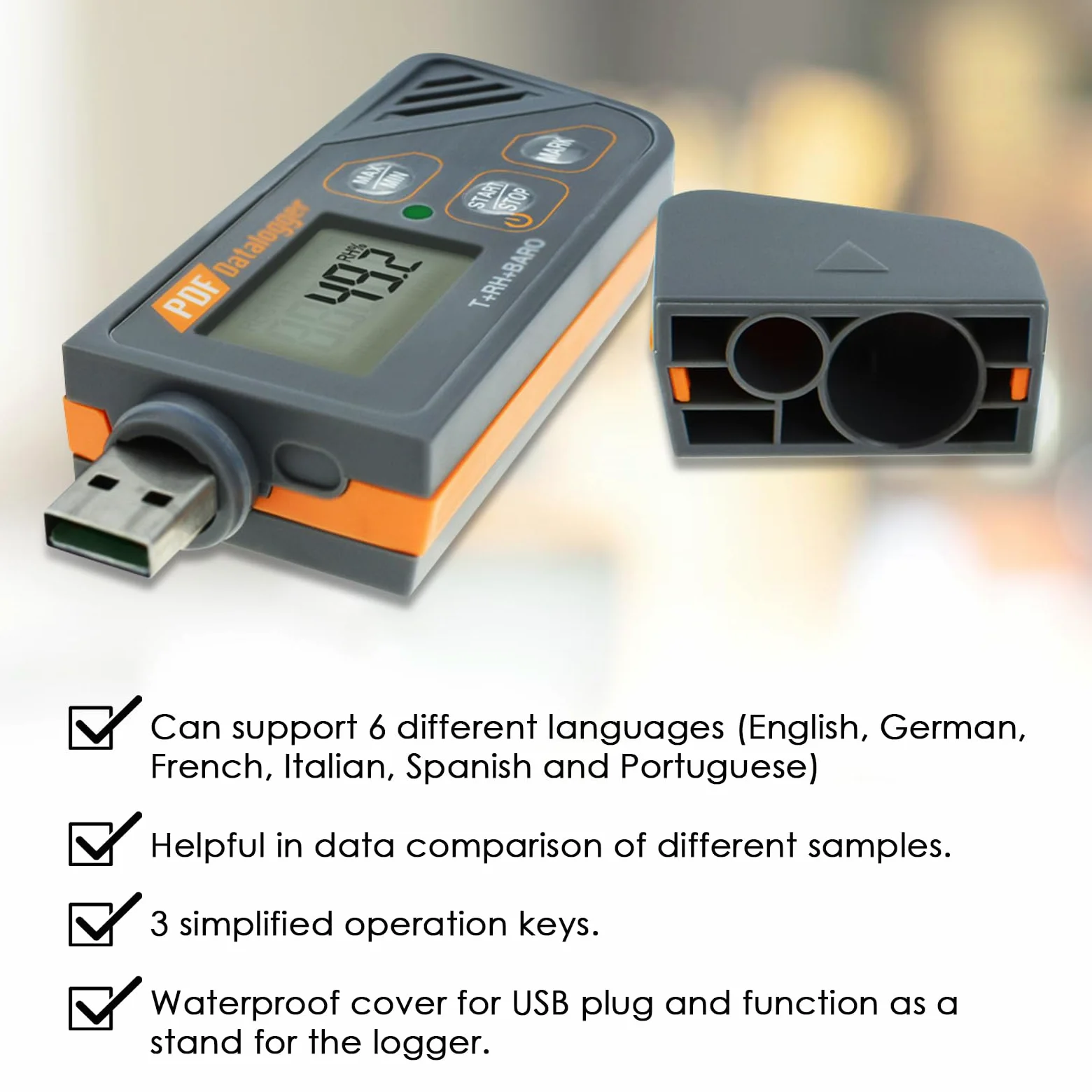 Registrador De Datos USB Digital Humedad/Temperatura/Presión Indicador De Registro De Datos Barométricos, Plug And Play, Generar PDF Y Excel, 6 Idiomas, PHa, InHg, ℉, ℃ Y RH