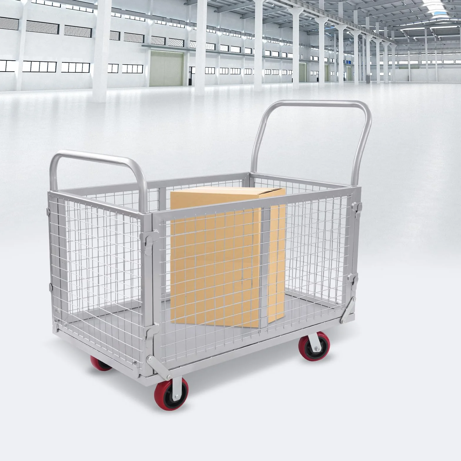 Carro plegable con ruedas, 100 x 60 x 94 cm, capacidad de carga 200 kg, color plateado