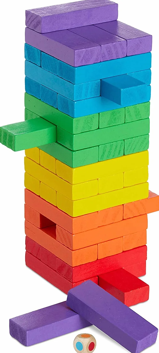 Torre móvil de Colores Torre apilable Juego de Mesa de Madera Juego de Aprendizaje clásico Bloques de construcción 48 Piezas