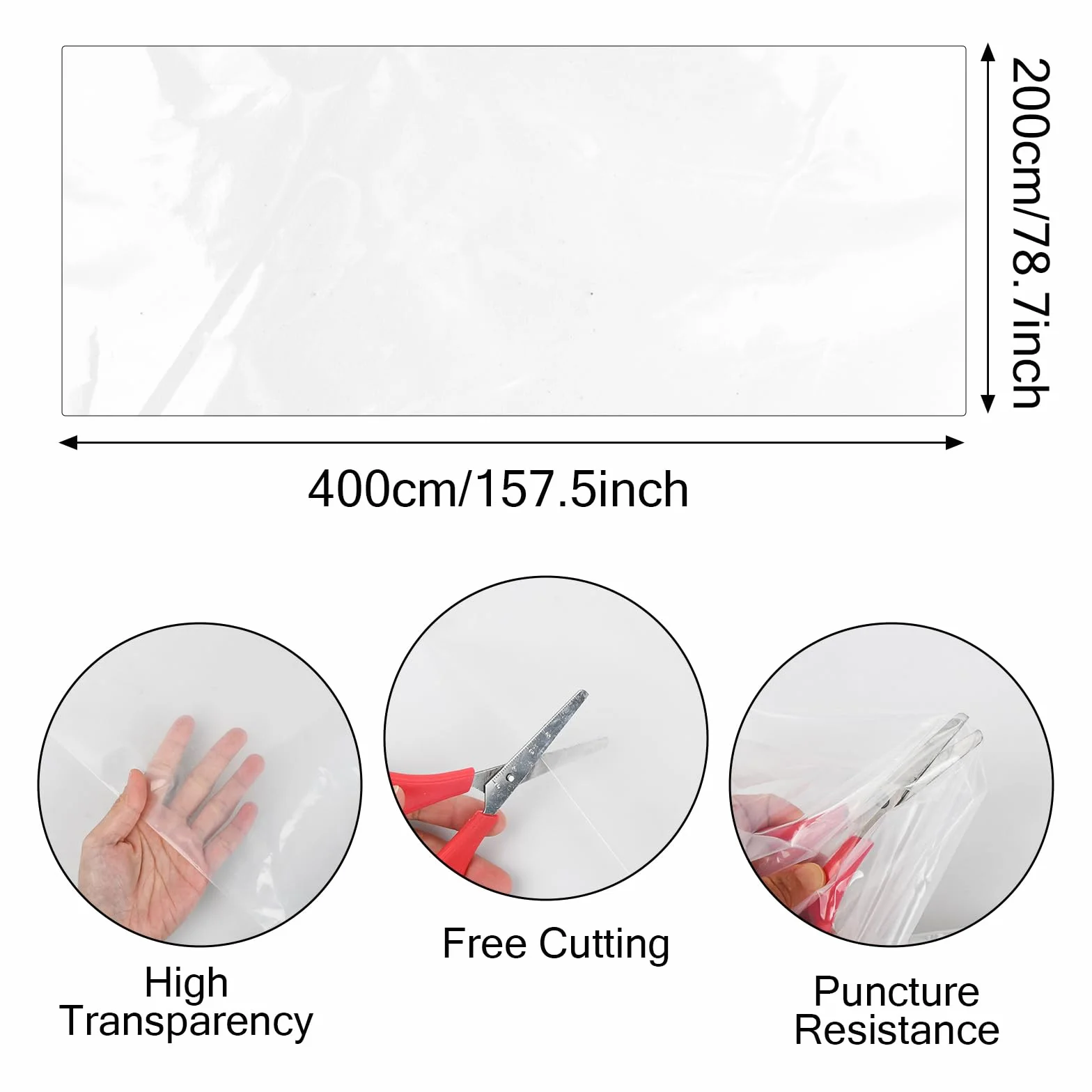 Película de Polietileno Extra Gruesa Transparente 2 x 4m 780g, Impermeable, Resistente al Desgarro para Jardinería y Protección