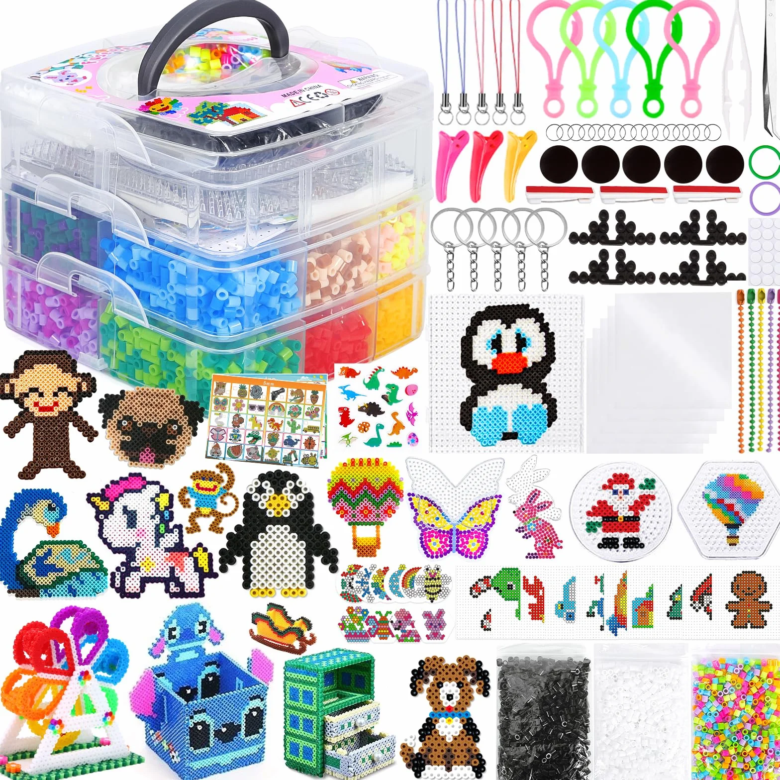 Cuentas Para Planchar 11000 PCS Juego con Papel de Planchado, Plantilla y Caja de Almacenamiento para Manualidades 3D Niños