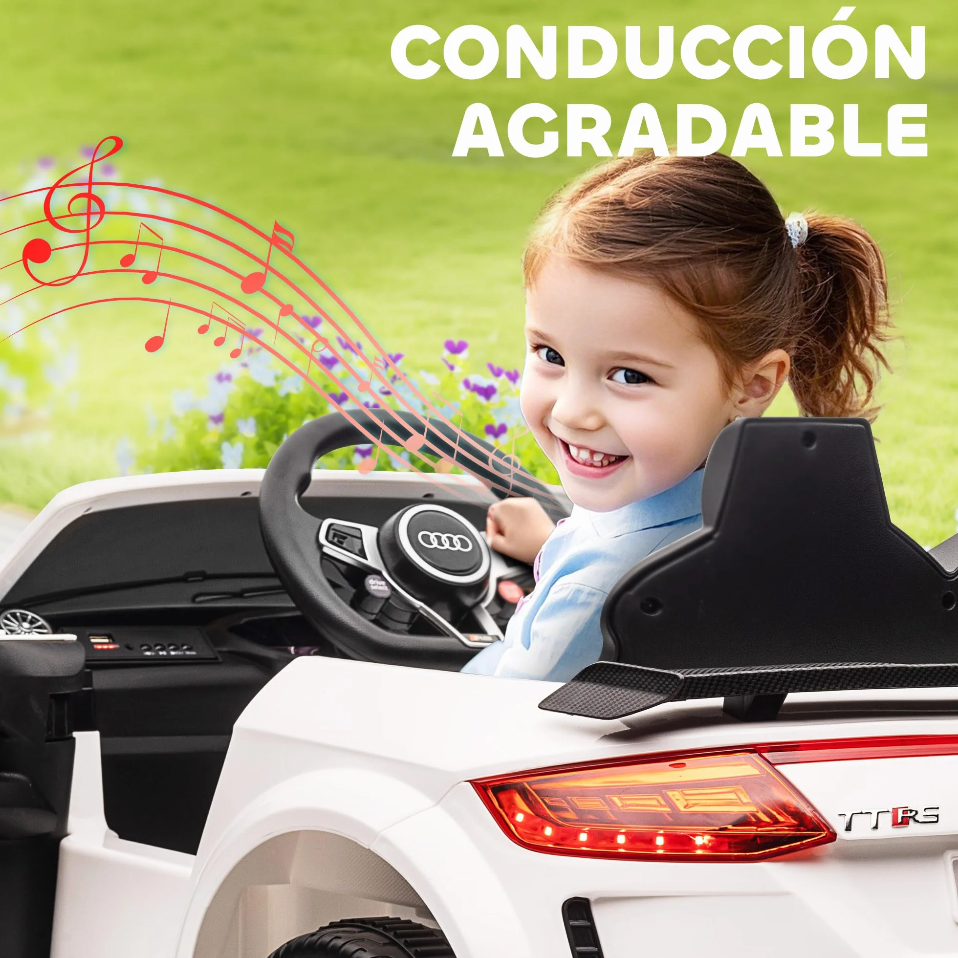 HOMCOM Coche Eléctrico Infantil Audi TT 12V 3 km/h con Mando a Distancia 102x60x44 cm Blanco
