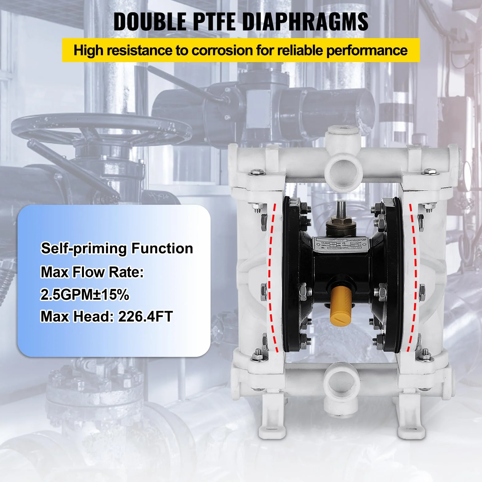 VEVOR Bomba neumática de doble diafragma 13,2 GPM 120 PSI 12,7 mm PTFE para transferencia de fluidos