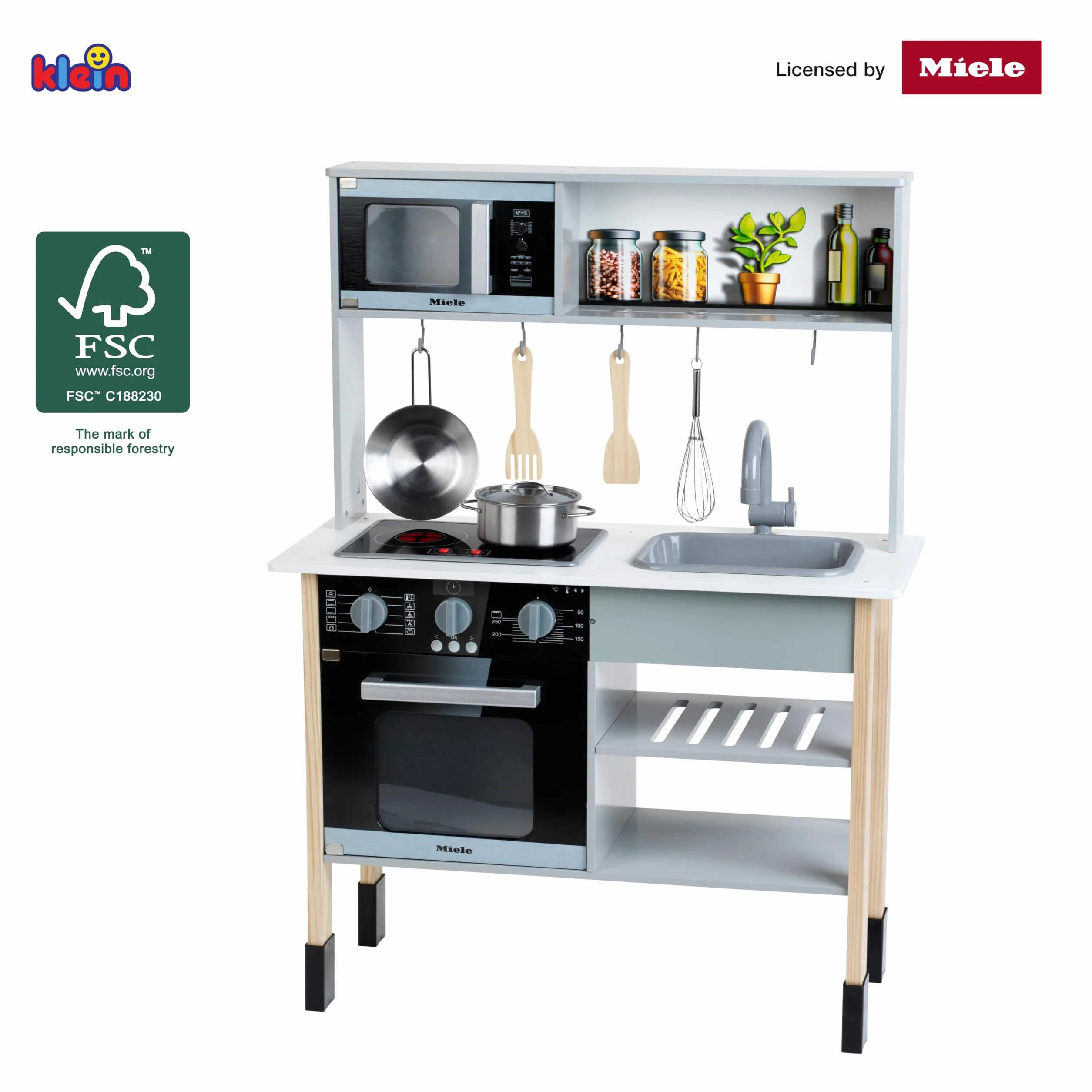 Theo Klein 7199 Cocina Miele de Madera y Acero Inoxidable, Juguete para niños 70x30x91 cm