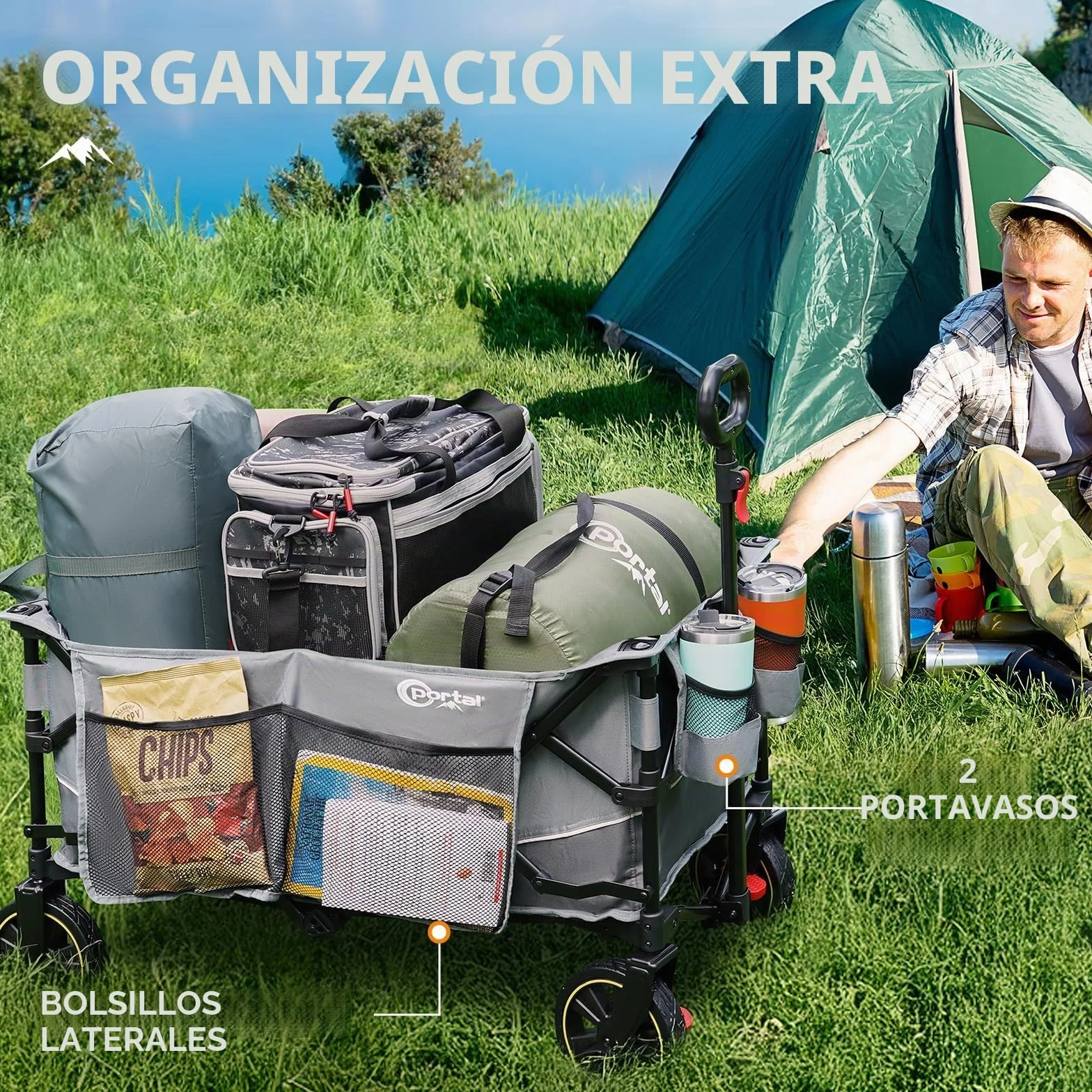 Portal Carrito de festival con ruedas, carrito de camping con frenos, carro de playa resistente, plegable, para picnic, jardín, eventos, utilidad, mascotas, 200 L