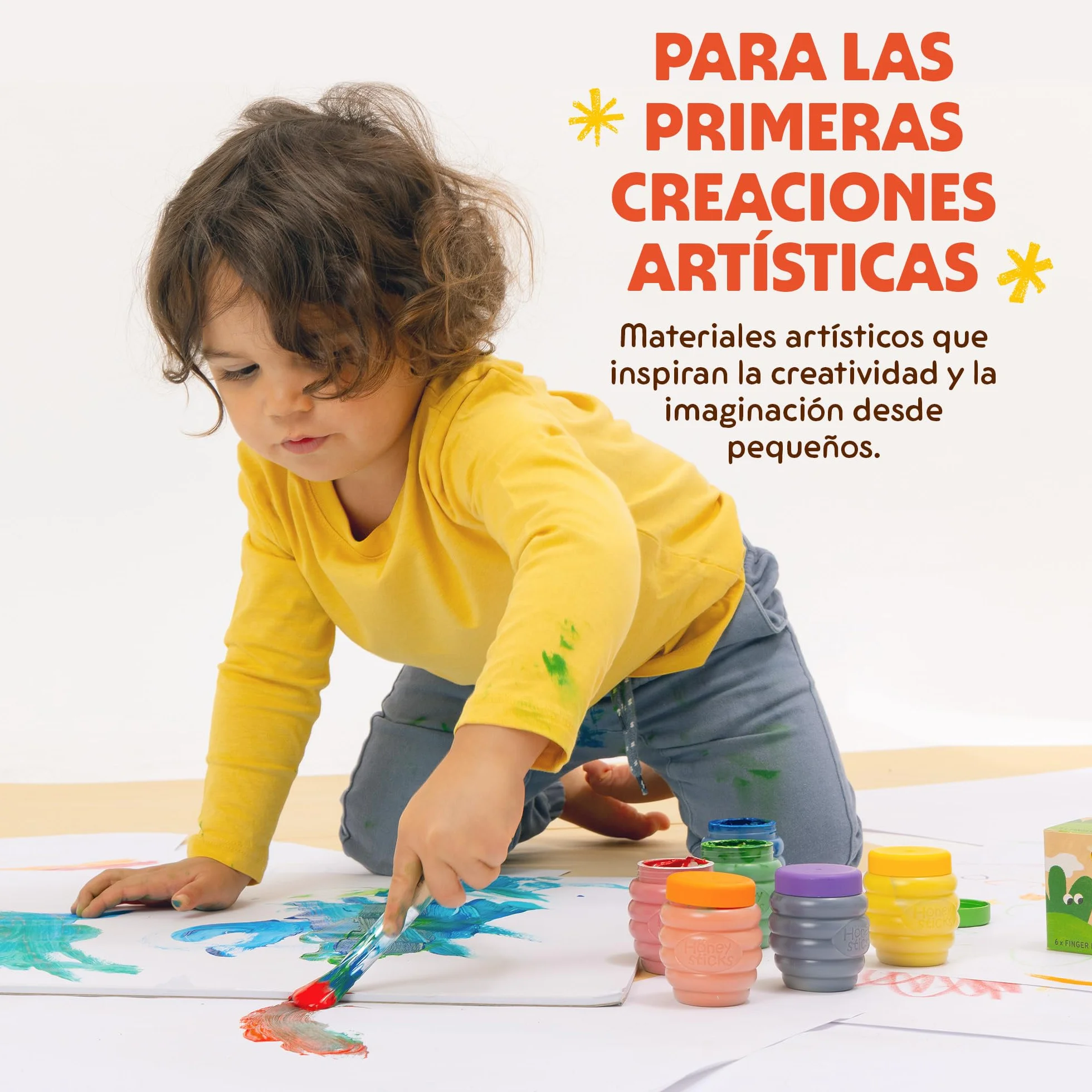 Honeysticks Juego de Pinceles Gigantes para Niños Pequeños - 3 Piezas con Mango de Madera