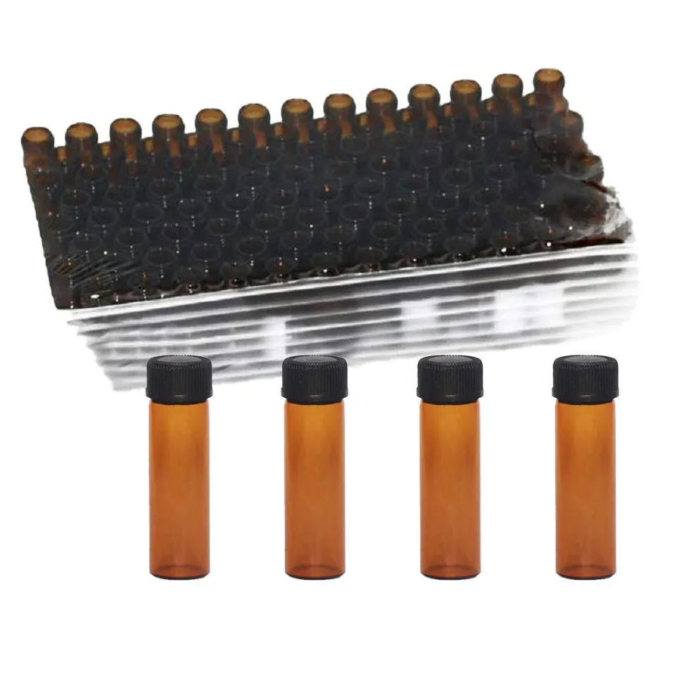 Paquete de 100 viales de vidrio con tapas de rosca fenólicas negras (4 ml, marrón)