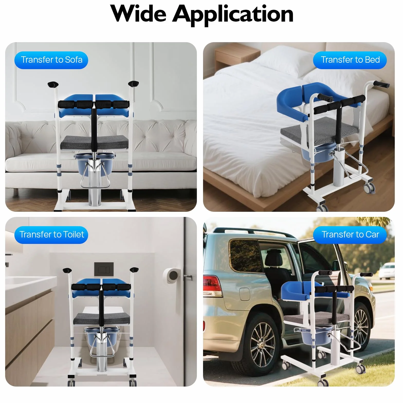 Elevador de pacientes, silla hidráulica de transferencia para pacientes, silla de transferencia hidráulica con ruedas para enfermos, ancianos con doble fijación (hebilla de seguridad y botón