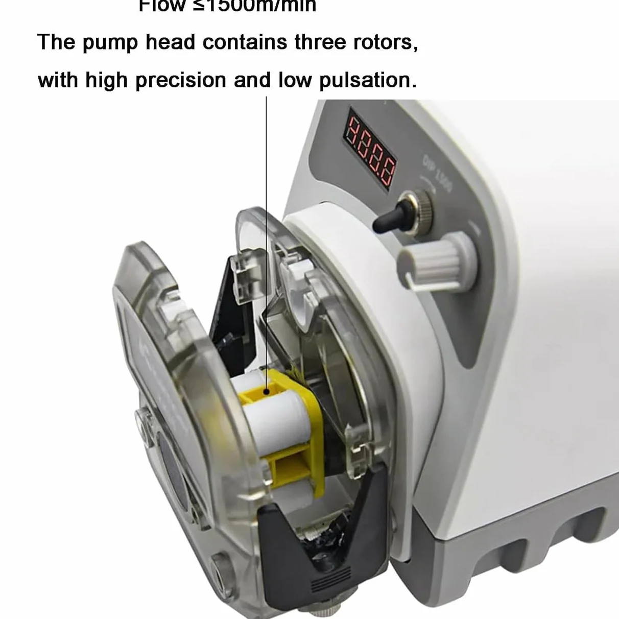 Bomba peristáltica, bomba dosificadora de líquido de alto flujo de 1500 ml/min, velocidad variable 0,1-400 rpm, 3 rotores, pantalla táctil para transferencia de líquidos y llenado de laboratorio