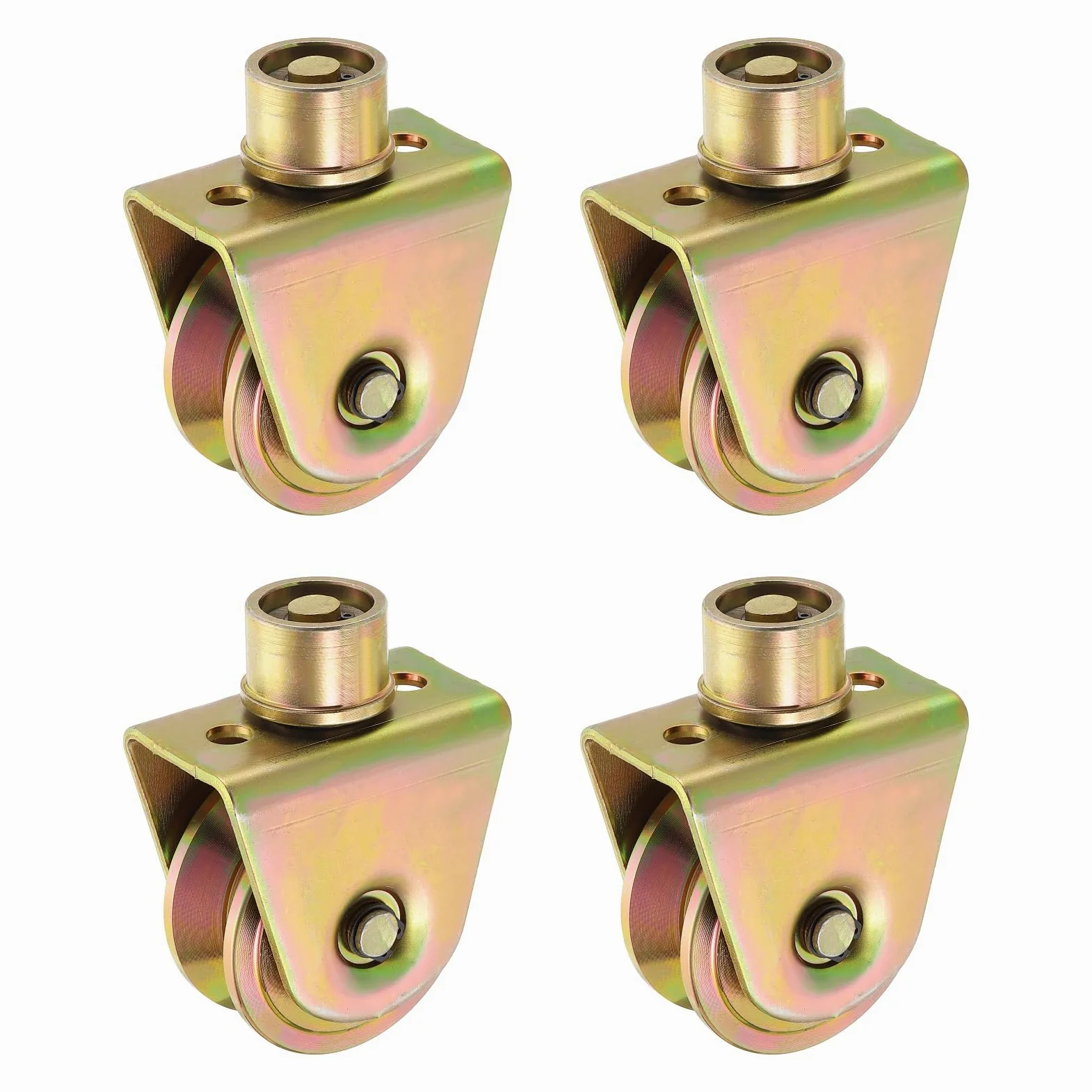 QUARKZMAN 4Pcs Ruedas Para Puerta Corrediza De 2.7 Pulgadas Polea Dorado | Con Rodamiento Giratorio De 360 Grados Y Ranura En V, Con Soporte, Para Riel Puerta Corrediza Máquinas Industriales