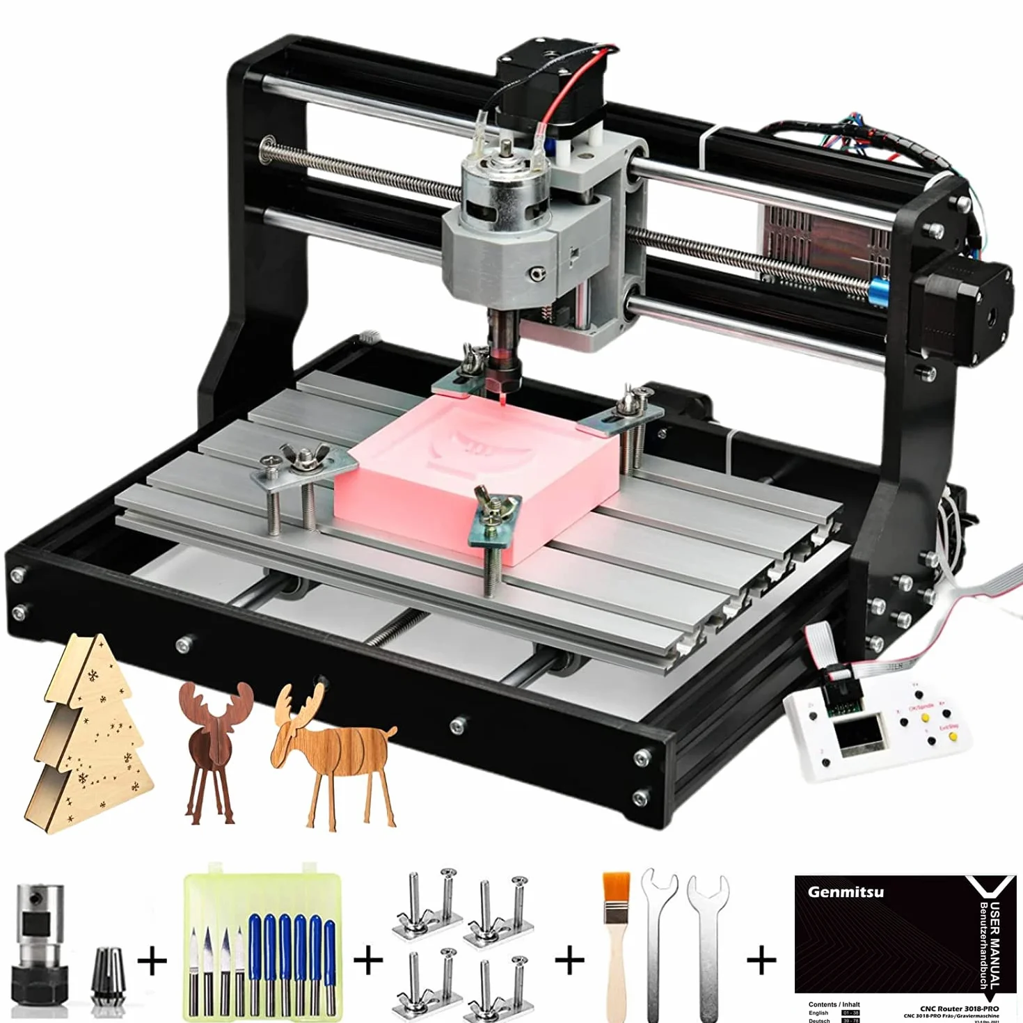 SainSmart Genmitsu CNC 3018-PRO - Kit de fresado/grabado, controlado por GRBL, 3 ejes para el tratamiento de acrílico, PVC, madera, aluminio suave, área de trabajo 300 mm x 180 mm x 45 mm