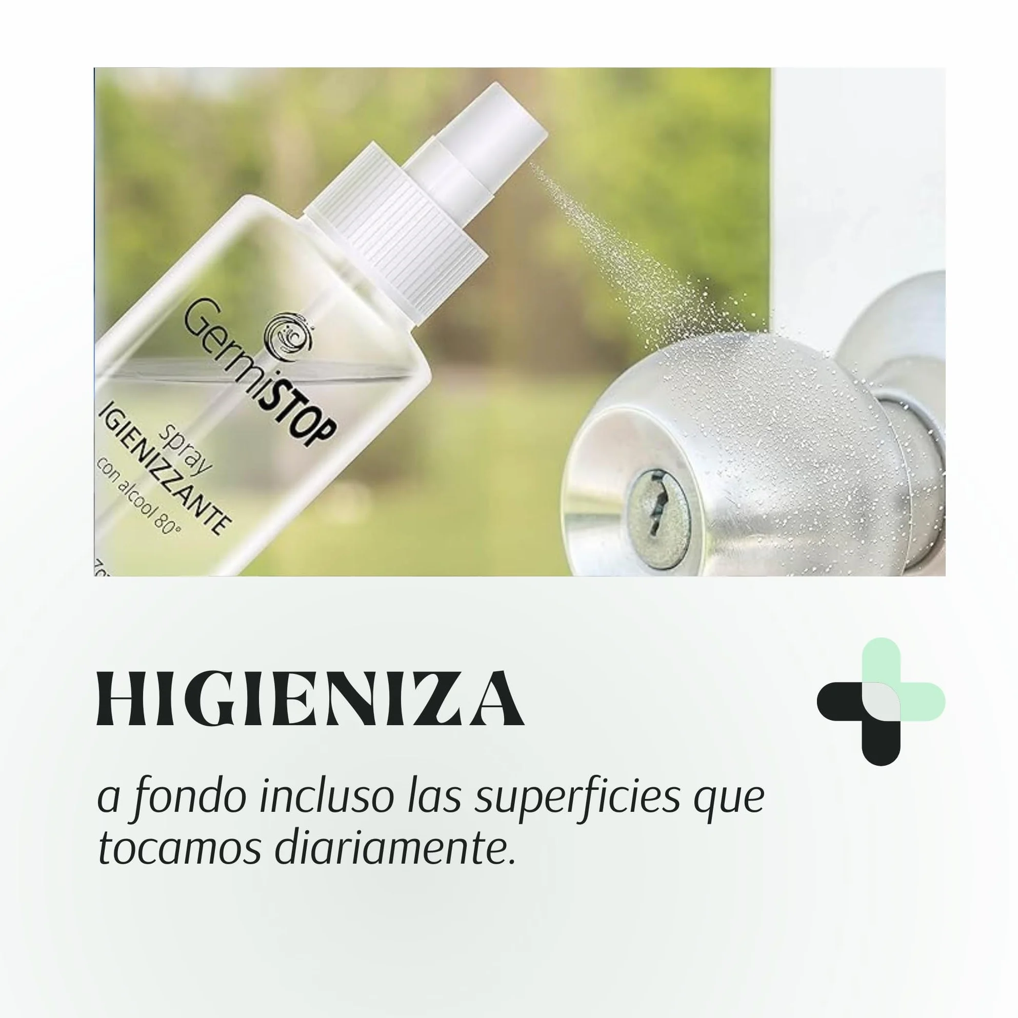 Higienizante de Manos 80% Alcohol 200ml Spray con Glicerina, Superficies