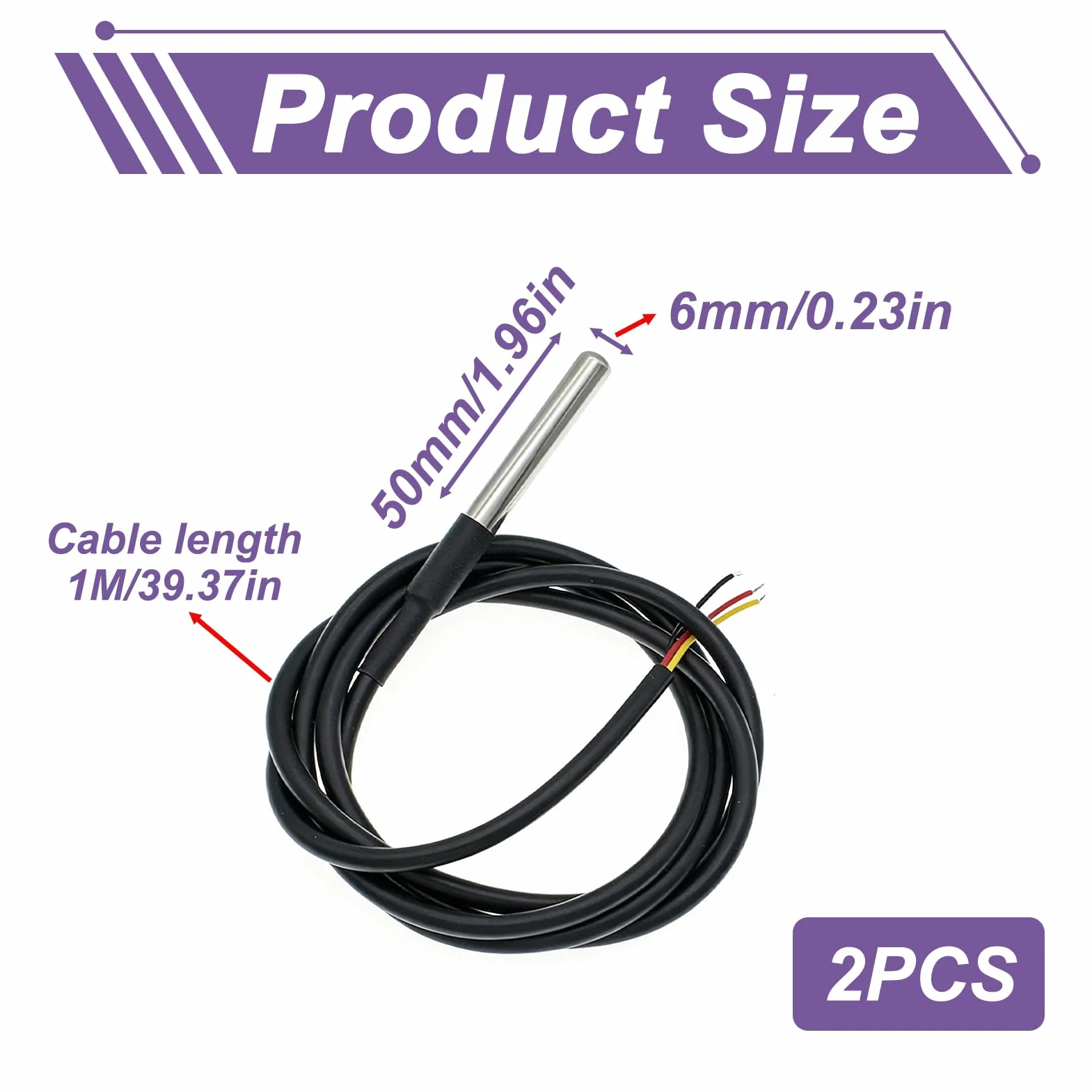 2 Piezas Sensor Temperatura DS18B20, Sonda Impermeable Cable 1m, Digital Acero Inoxidable para Arduino Raspberry Pi