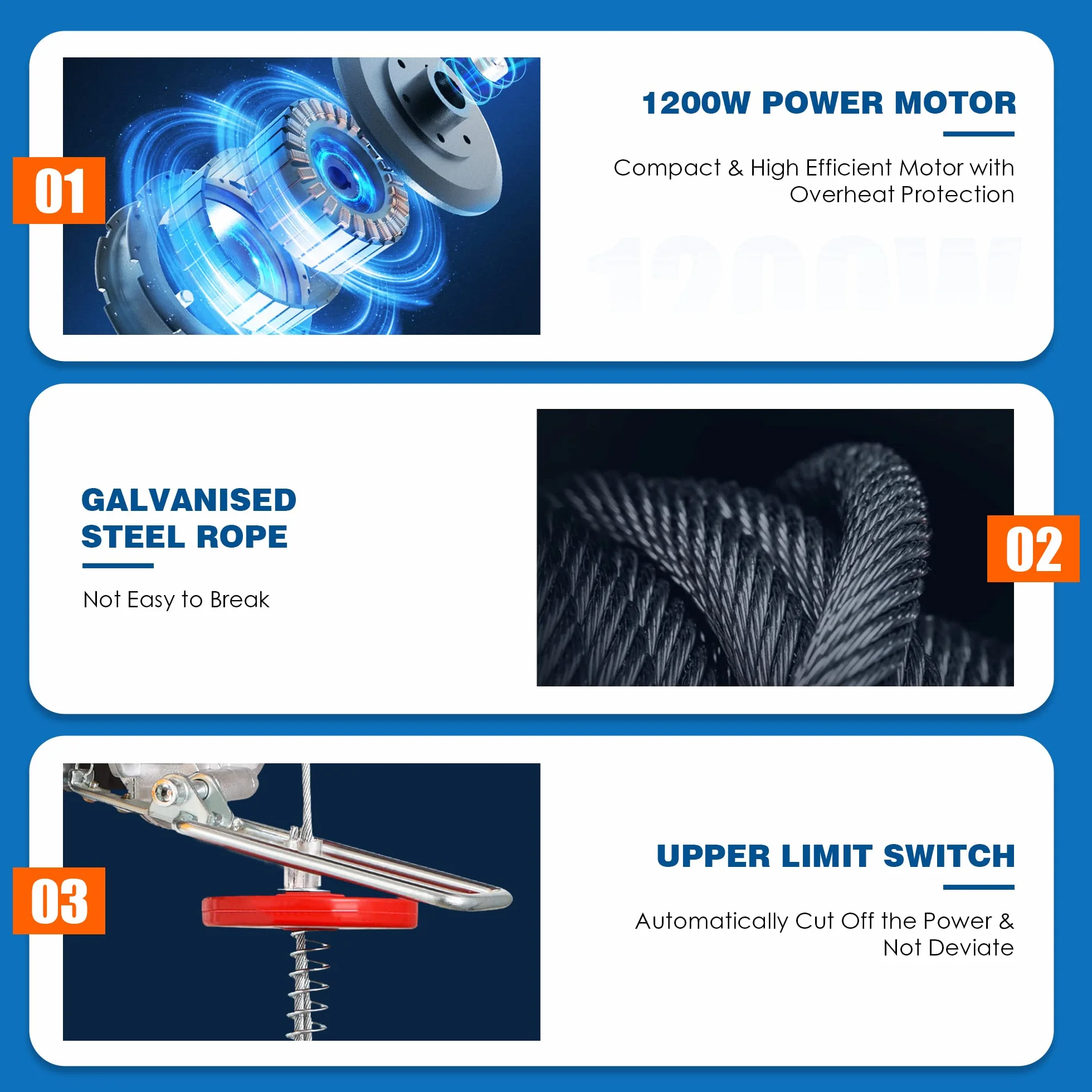 NEWTRY Polipasto Eléctrico 300kg/600kg, 12m/6m Cabrestante Eléctrico, Control Inalámbrico 100m, Control por Cable 2m, para el Hogar Garaje Almacén 1200W