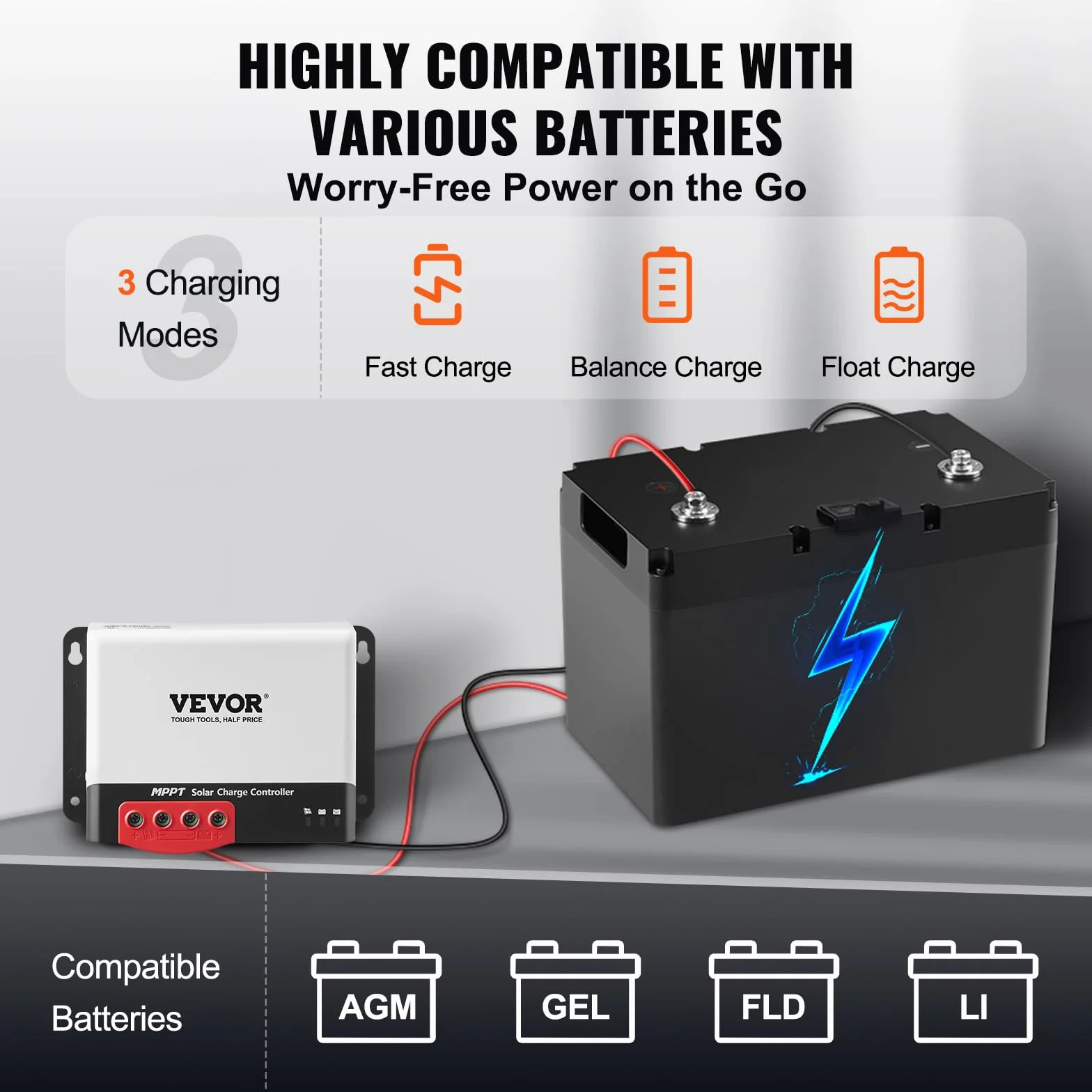 VEVOR Controlador de Carga Solar MPPT 12 V/24 V Auto CC Regulador de Carga del Panel Solar 50A Módulo Bluetooth 98% de Eficiencia de Carga para Baterías Selladas AGM, gel, Inundadas y de Litio