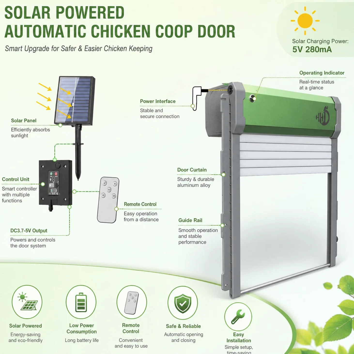 Puerta gallinero Solar autónoma Kit Completo Accesorios Montaje DIY | Puerta gallinero solar accesorios completos con guía ilustrada multilingüe para criadores principiantes de bricolaje