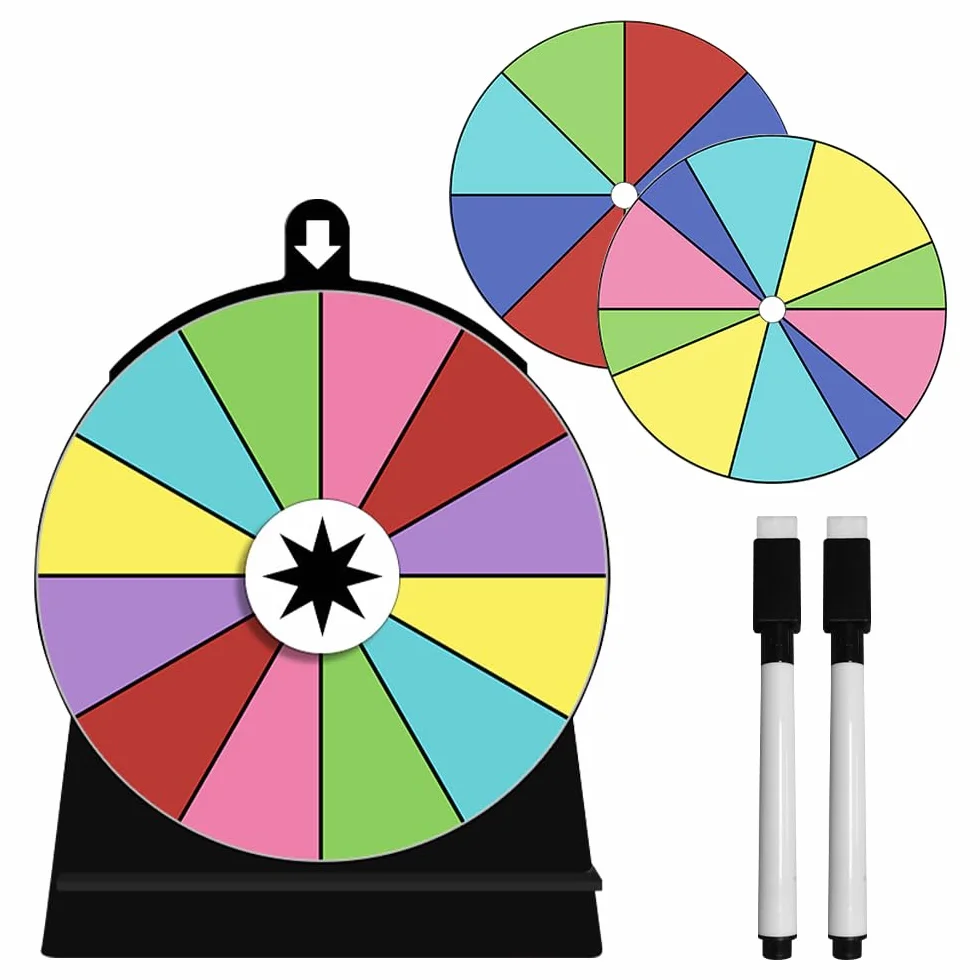 Ruleta de la Suerte Rueda de la Fortuna 15x20 CM con Soporte Resistente y Rotuladores