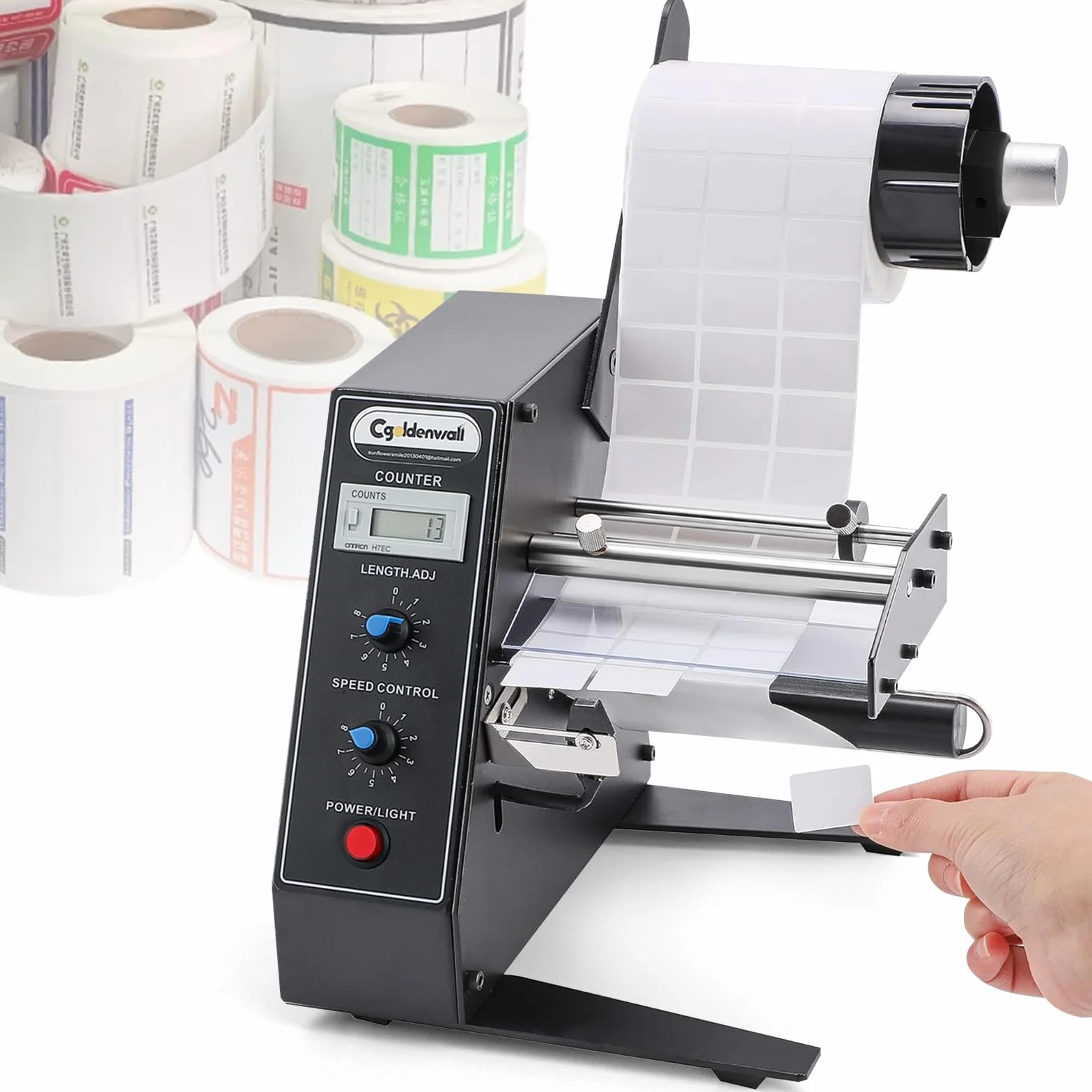 CGOLDENWALL Dispensador de Etiquetas con 0-999999 Conteo Automático Ideal para Etiqueta Autoadhesiv/Barcode Etiquetas/Etiquetas de Seguridad/Embalaje Etiqueta