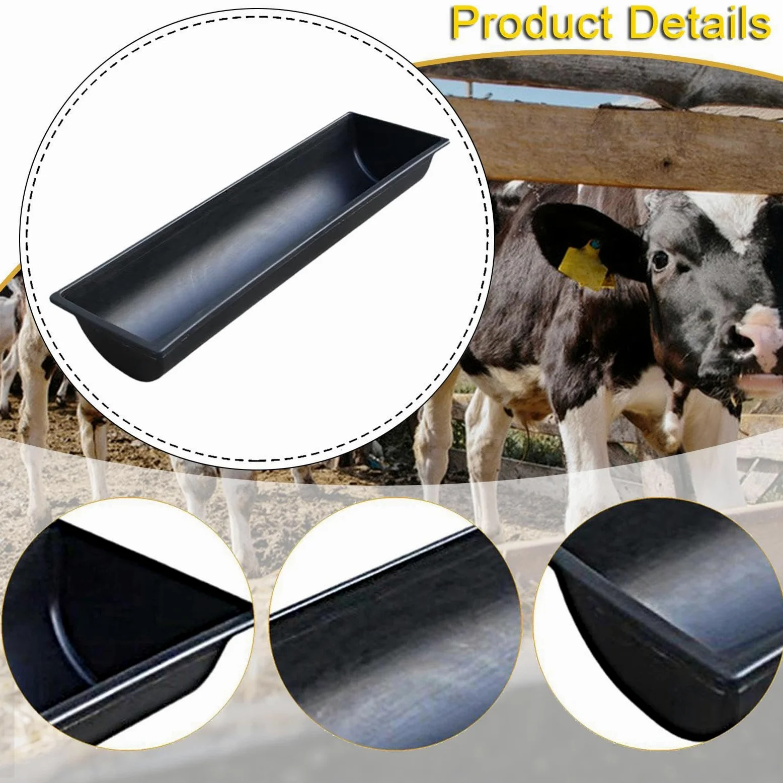 Comedero para Ganado Abrevadero para Vacas Alimentador para Ovejas Y Contenedor Profundo de Gran Capacidad para Alimentación Eficiente Adecuado para, 45 Cm X 25 Cm Negro