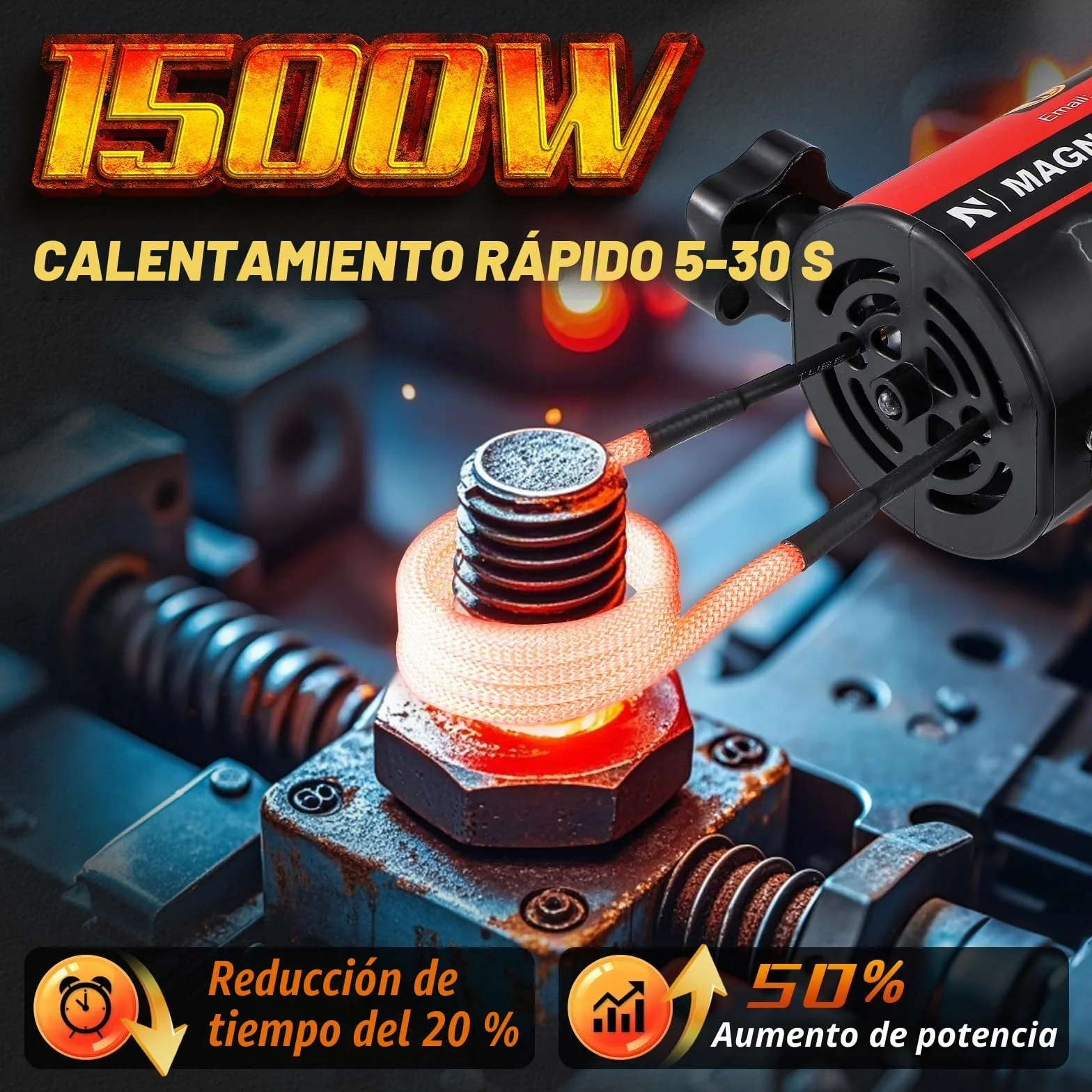 NEWTRY Kit Calentador Magnético de Inducción, 1500w Inductor Magneticode mano sin llama para quitar tuercas oxidadas con 8 bobinas para talleres de reparación de coches, 220V