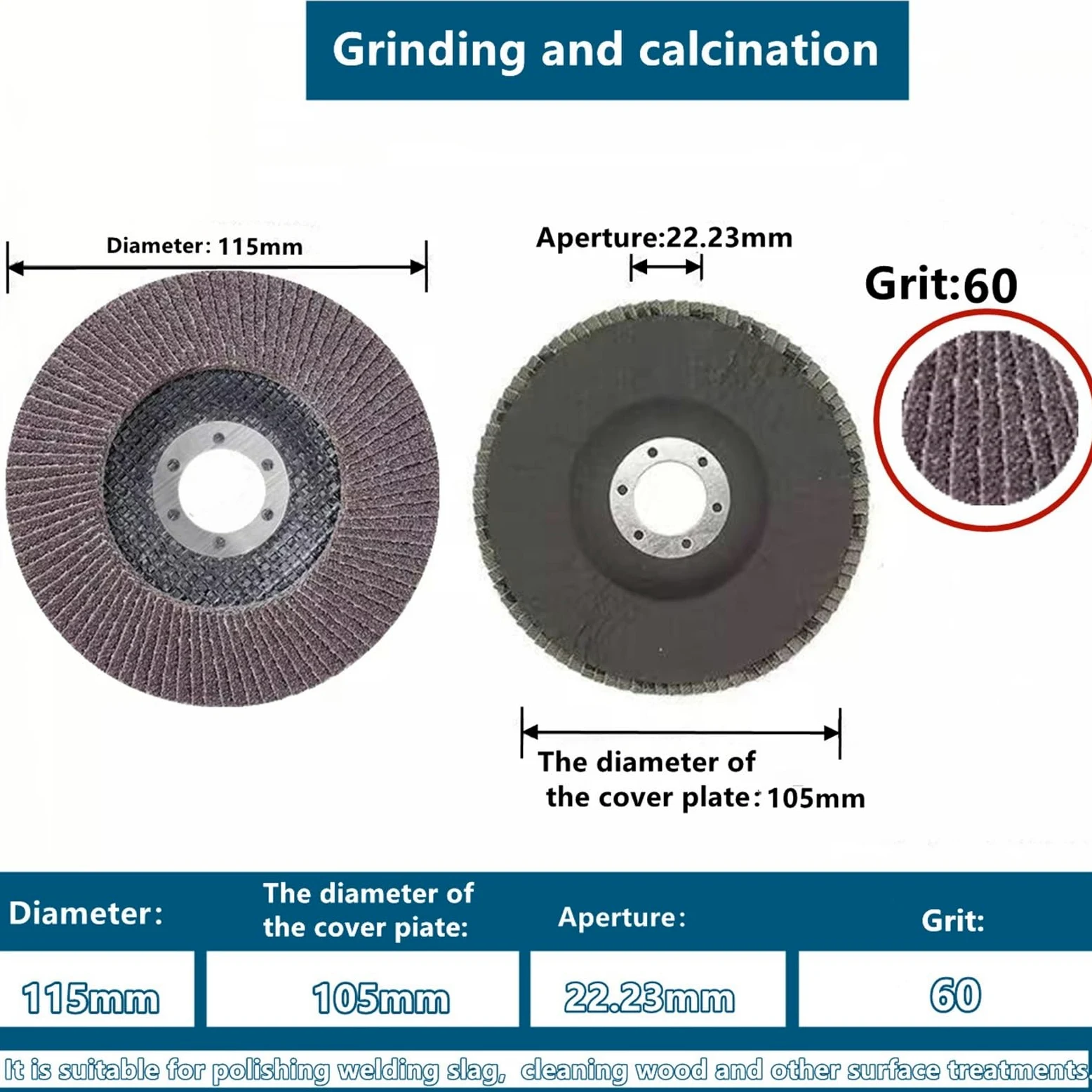 Discos de lija for pulir madera y metal, 10 unidades, 115 mm de apertura, 22,23 mm(115mm 60 Grit A)