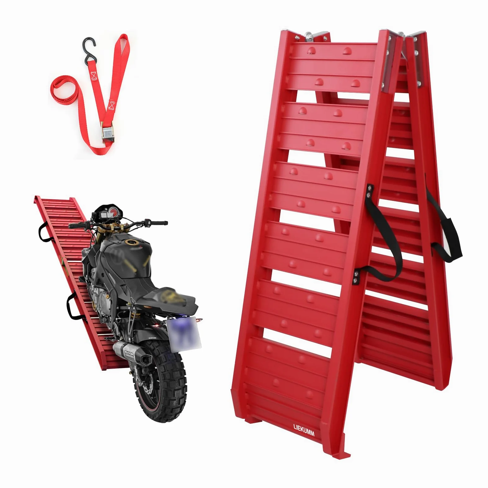 LIEKUMM Rampa de Carga de Aluminio de 180 cm, Rampa de Motocicleta para ATV, Motocicleta, Camión, Scooter, Cortacésped cuádruple y Bicicleta Ford, Plegable, 1 Pieza, Capacidad de 250 kg (Rojo)