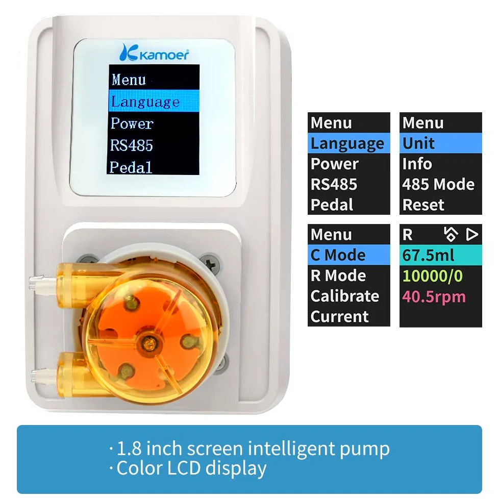 Kamoer M1-STP Bomba peristáltica inteligente 24V motor paso a paso ajustable 0-88ml/min