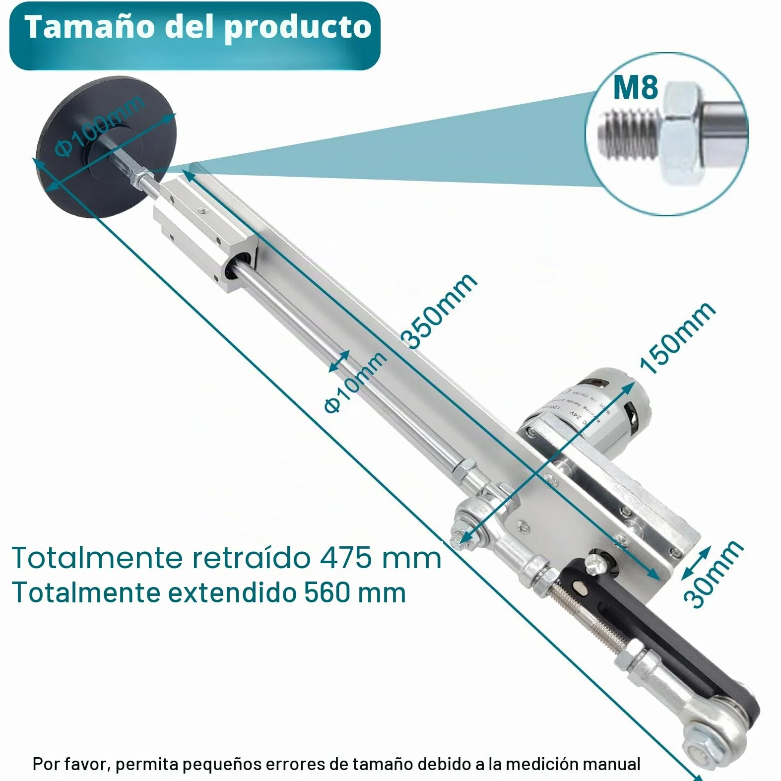 Motor de pistón lineal DIY 24 V 120 RPM Hub 30 mm-150 mm Motor telescópico ajustable con regulador de velocidad, ventosa y mando a distancia