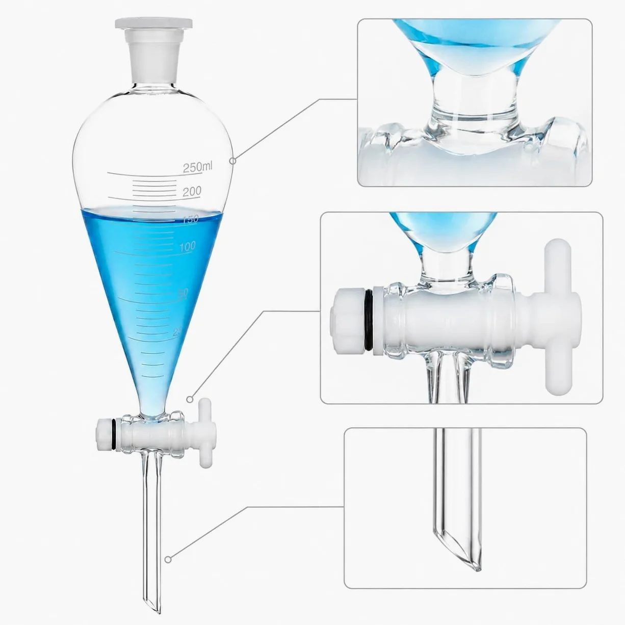 Embudo Decantación Vidrio Borosilicato Llave PTFE Matraz Graduado-1000mL 24/29