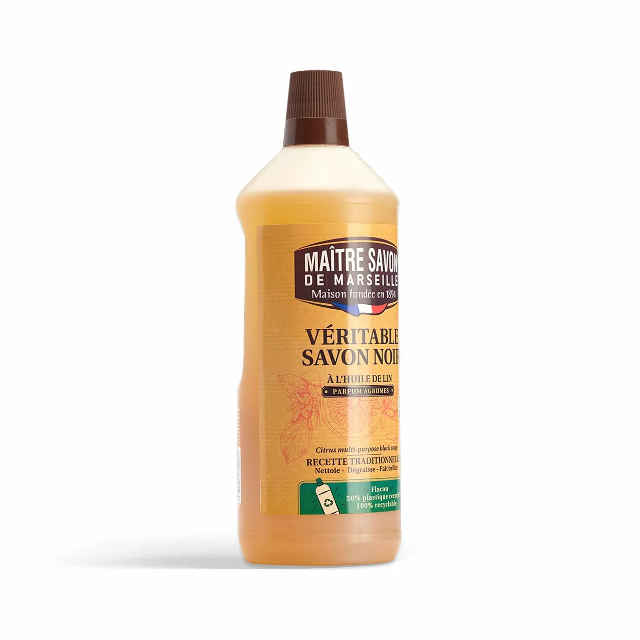 Maître Savon de Marseille Jabón negro aceite de Linaza 1L aroma Cítricos