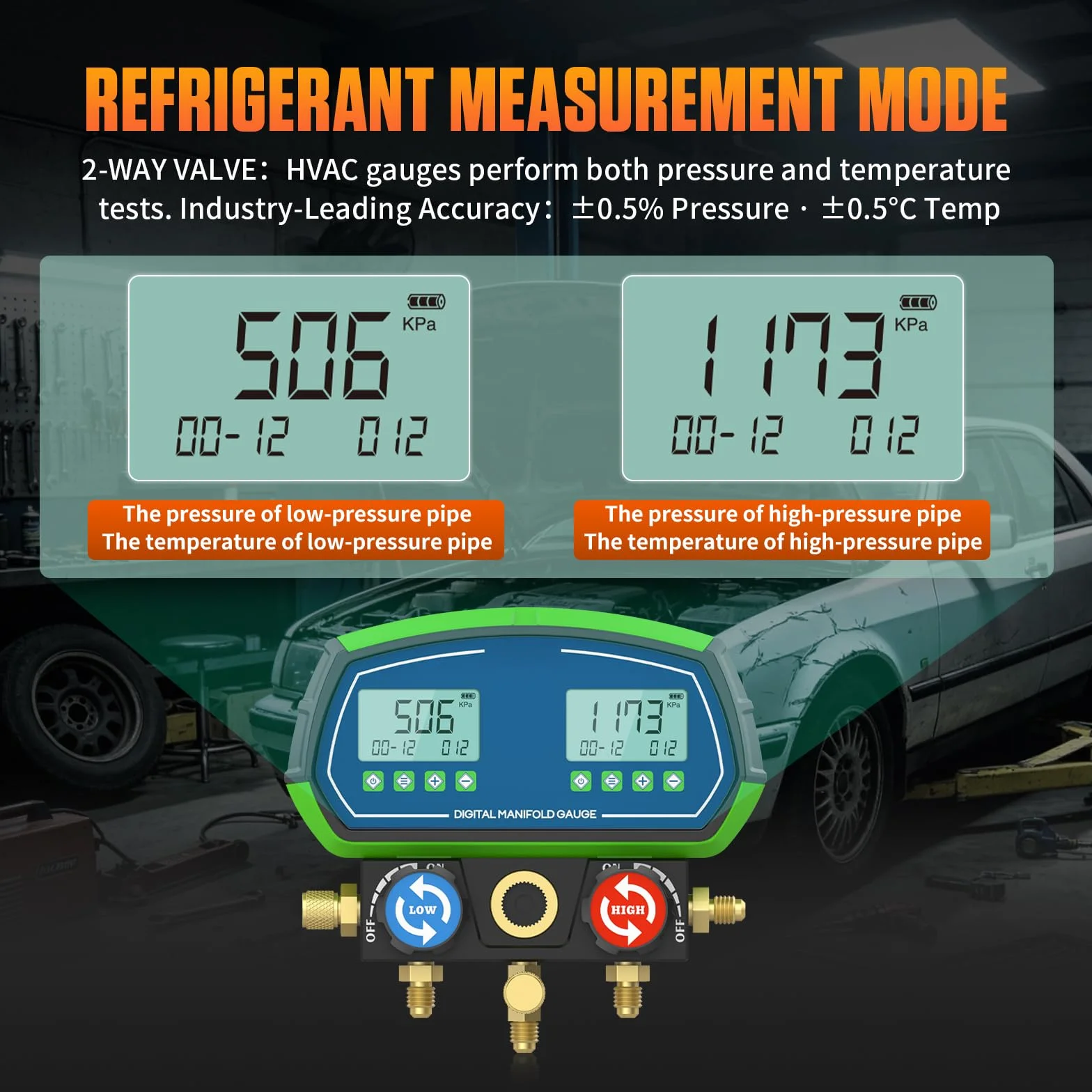 Manómetro Digital de Colector, L302 Indicador de Refrigerante HVAC Medidor de Colector para R32 R134a R410a 90 etc, Terminador Mecánico de Colector Inteligente (L302)