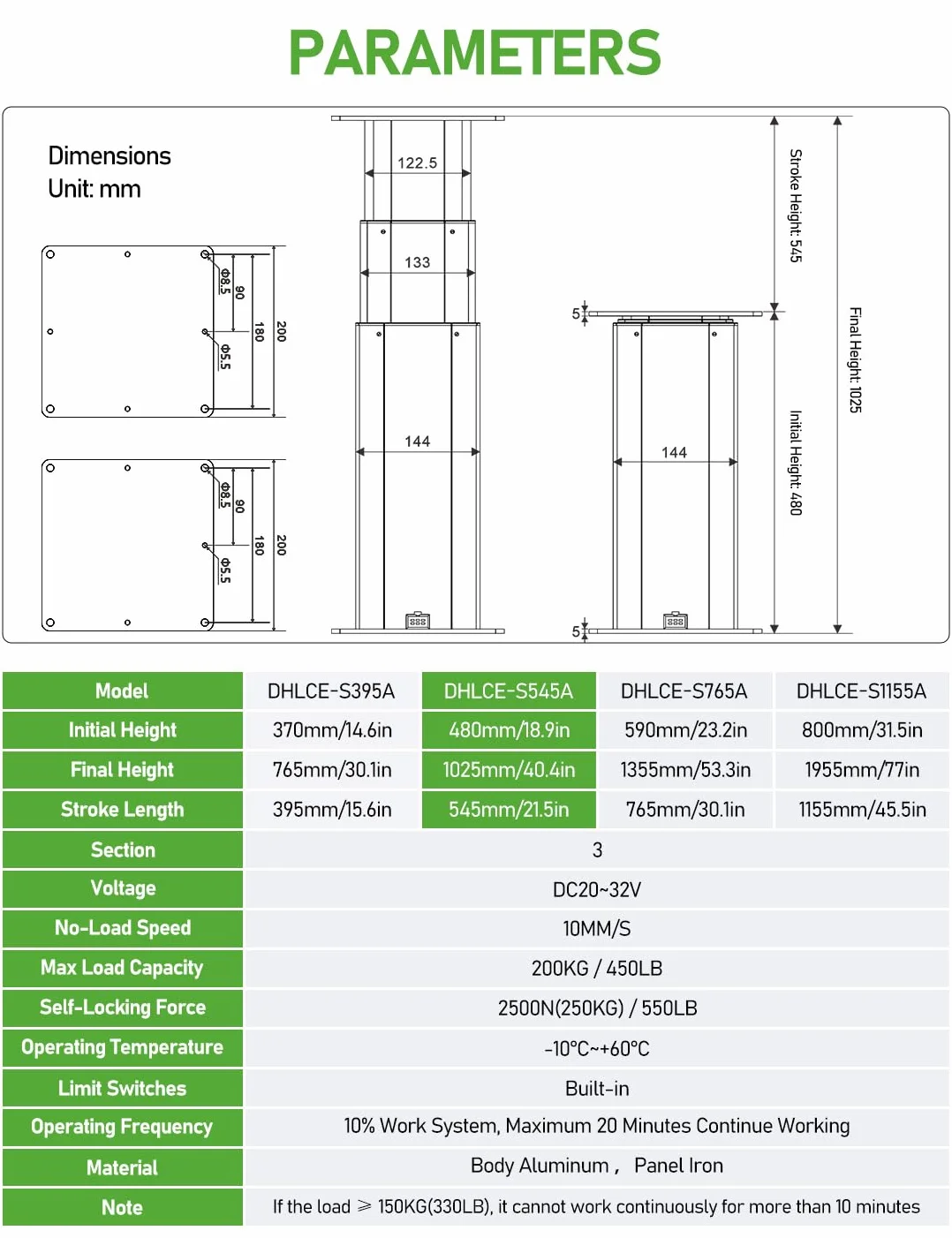 DIHOOL Patas elevadoras electricas 200kg altura regulable 480-1025mm estructura telescópica mesa taller mesa taller control remoto wifi control manual para taller autocaravana oficina