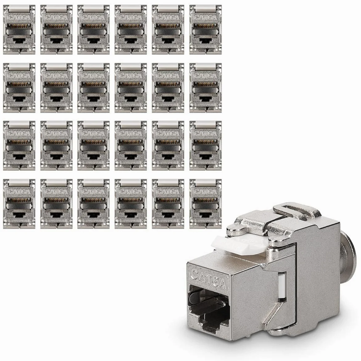 kwmobile 24x Módulo Keystone CAT 6A - Sistema de bloqueo rápido carcasa metálica 10Gbit/s - Montaje sin herramientas al panel de conexión modular