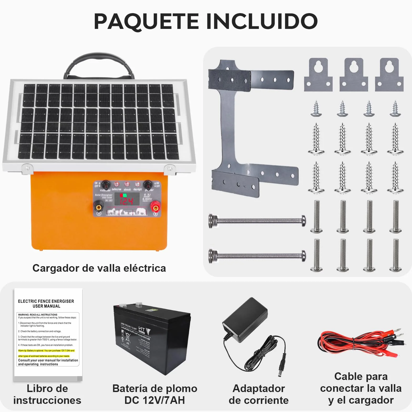 32KM Solar Pastor Electrico, 9,5 kV Pastor eléctrico Controlador para caballos, 0,5 J Valla eléctrica para cría de animales de pastor, para granja, pastoreo, jardín