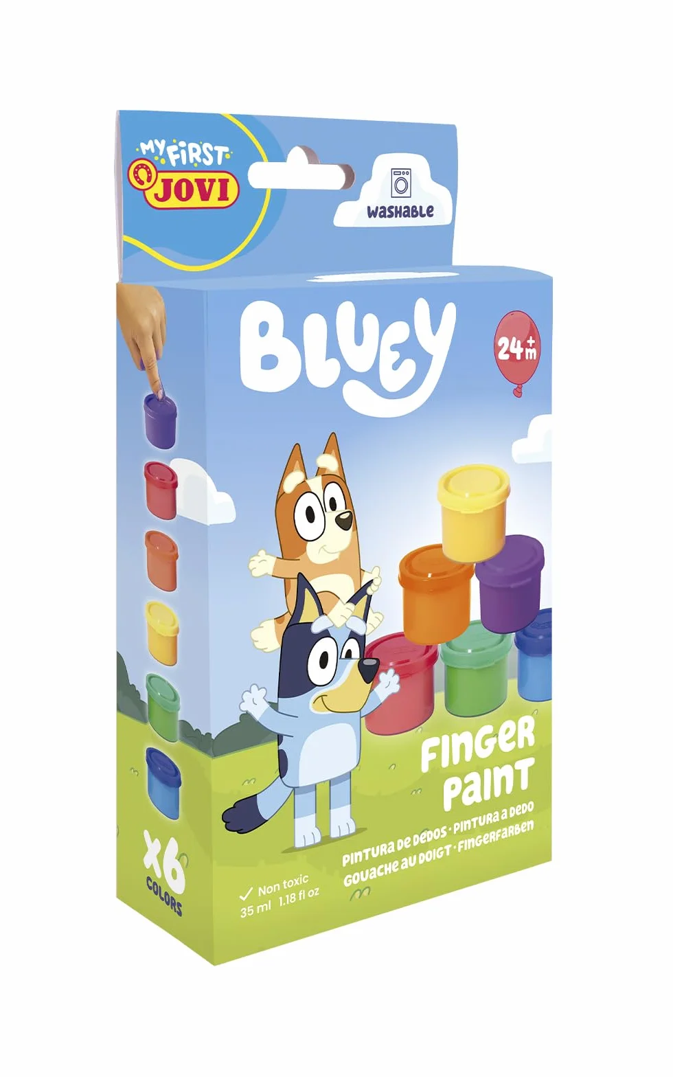 Jovi Pintura de Dedos Bluey Estuche 6 botes 35 ml No Tóxica Sin Gluten Fácil de Lavar