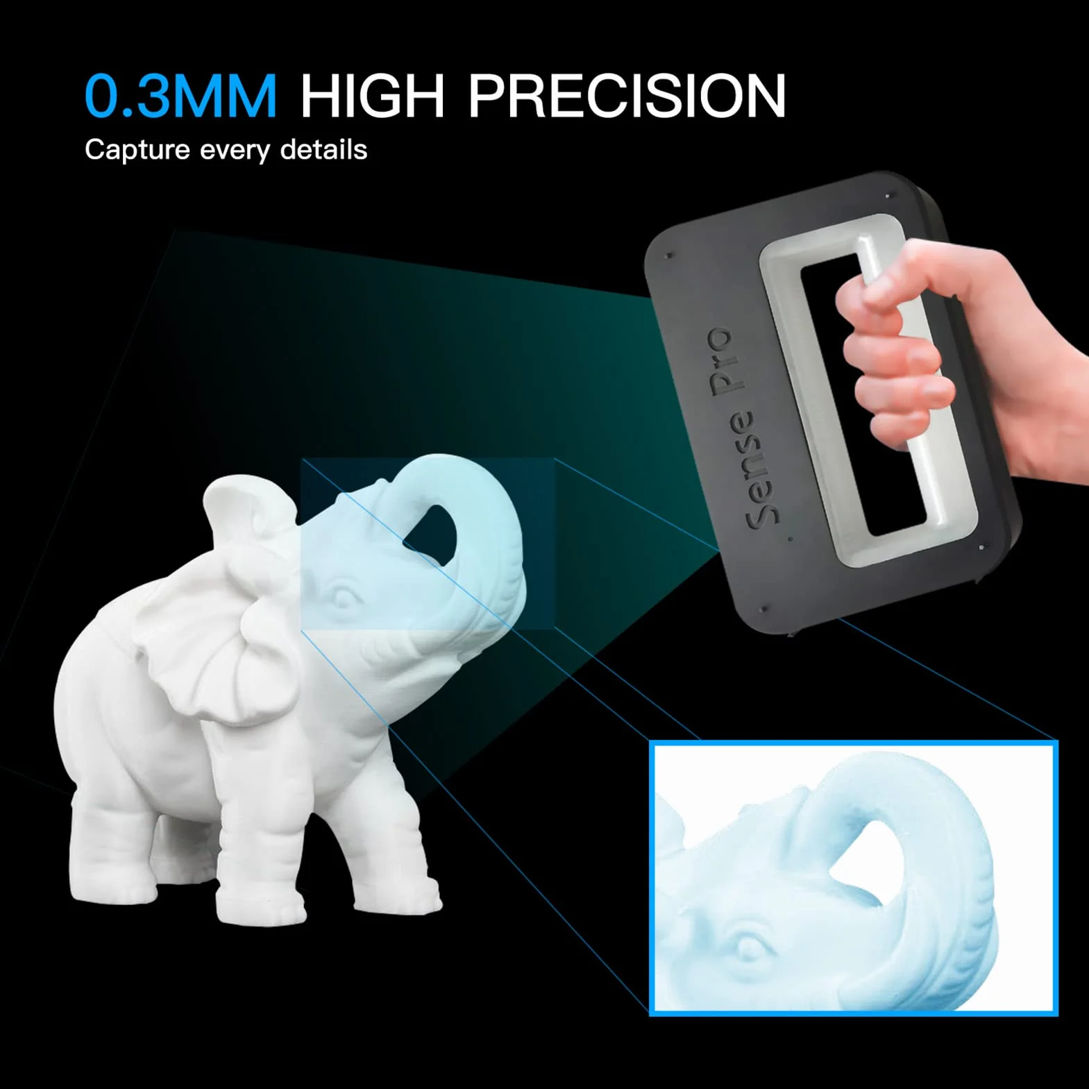 Karlak Escáner, - Escáner 3D portátil 3D Mong de alta precisión de 0,3 mm, compatible con salida OBJ/STL/PLY compatible con 10/8 iOS Android para impresión 3D