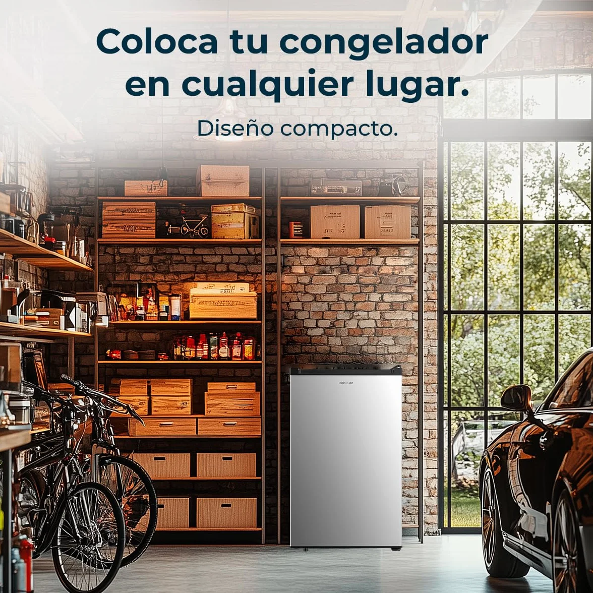 Cecotec Congelador Vertical Sobremesa 87L Bolero CoolMarket TF 87 Inox 83,6 cm Altura 50,6 cm Ancho Bajo Consumo Puerta Plana Reversible Blanco