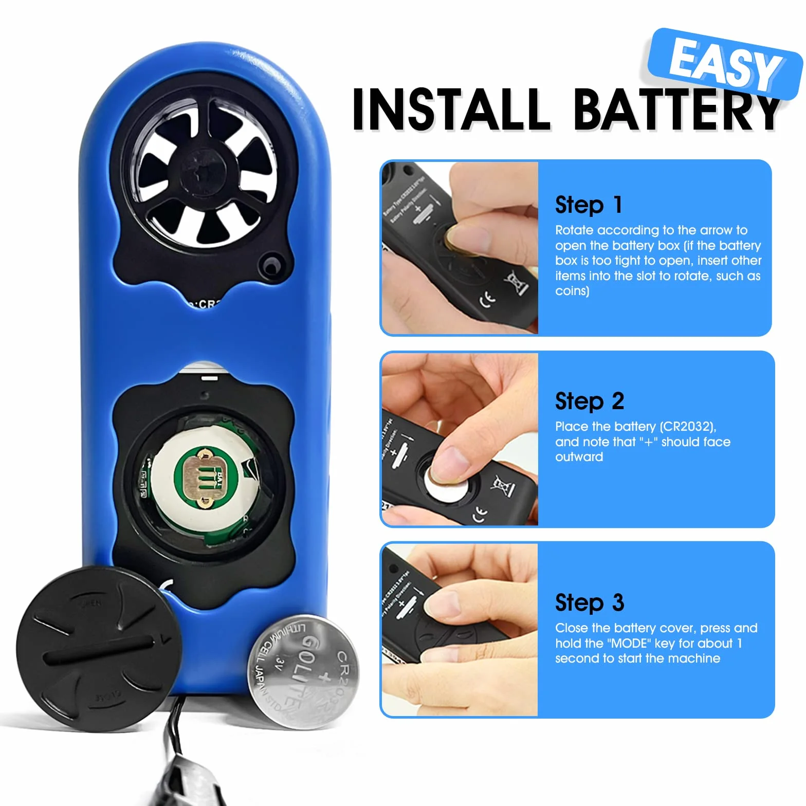 Anemómetro Digital GR-816B Portátil 0.3-30m/s Retroiluminación Velocidad del Viento Temperatura