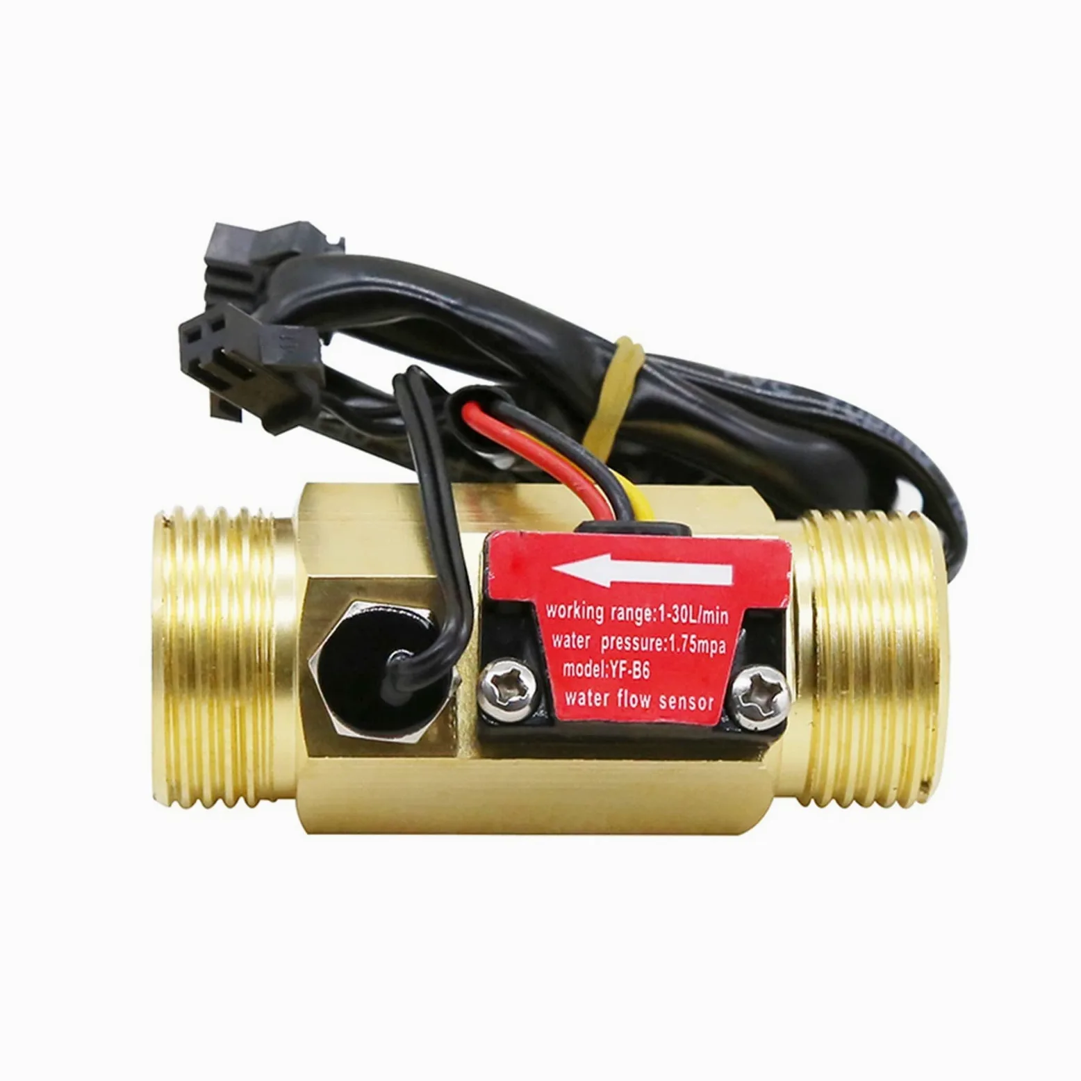 Sensor de Flujo de Agua DN15 DN20, Rosca Externa de latón de 1,75 MPa, caudalímetro de turbina de Pulso, DC5~18V con detección de Temperatura,para Un Funcionamiento Eficiente(DN20)