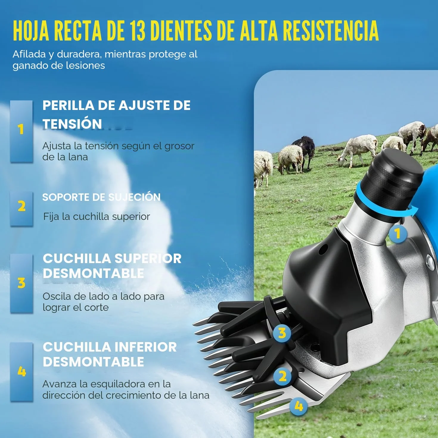 CGOLDENWALL Esquiladora para Oveja Inalámbrico 550W 2400RPM, con 2 Baterías de Litio Recargables 2000mAh, 6 Velocidades Ajustables, Cizalla para Cabra Alpaca Camello - Aceite lubricante Incluido