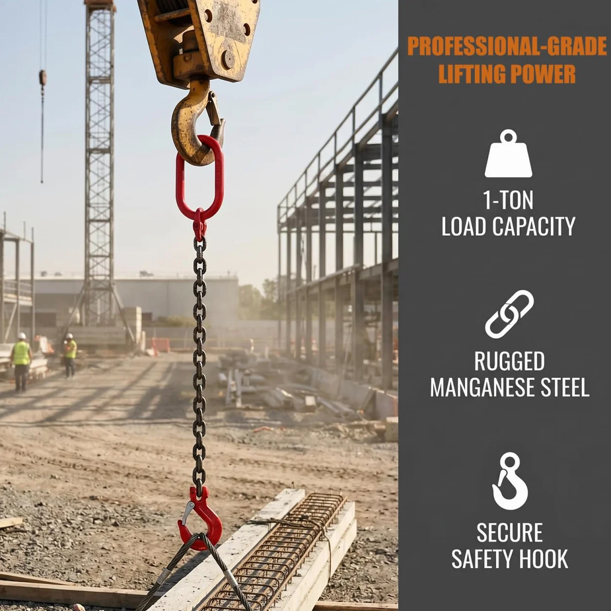 Cabilock Hebeschlinge 1-Strang-Hebekette Kettenschlinge mit Haken Manganstahl Arbeits-Rigging-Hebel