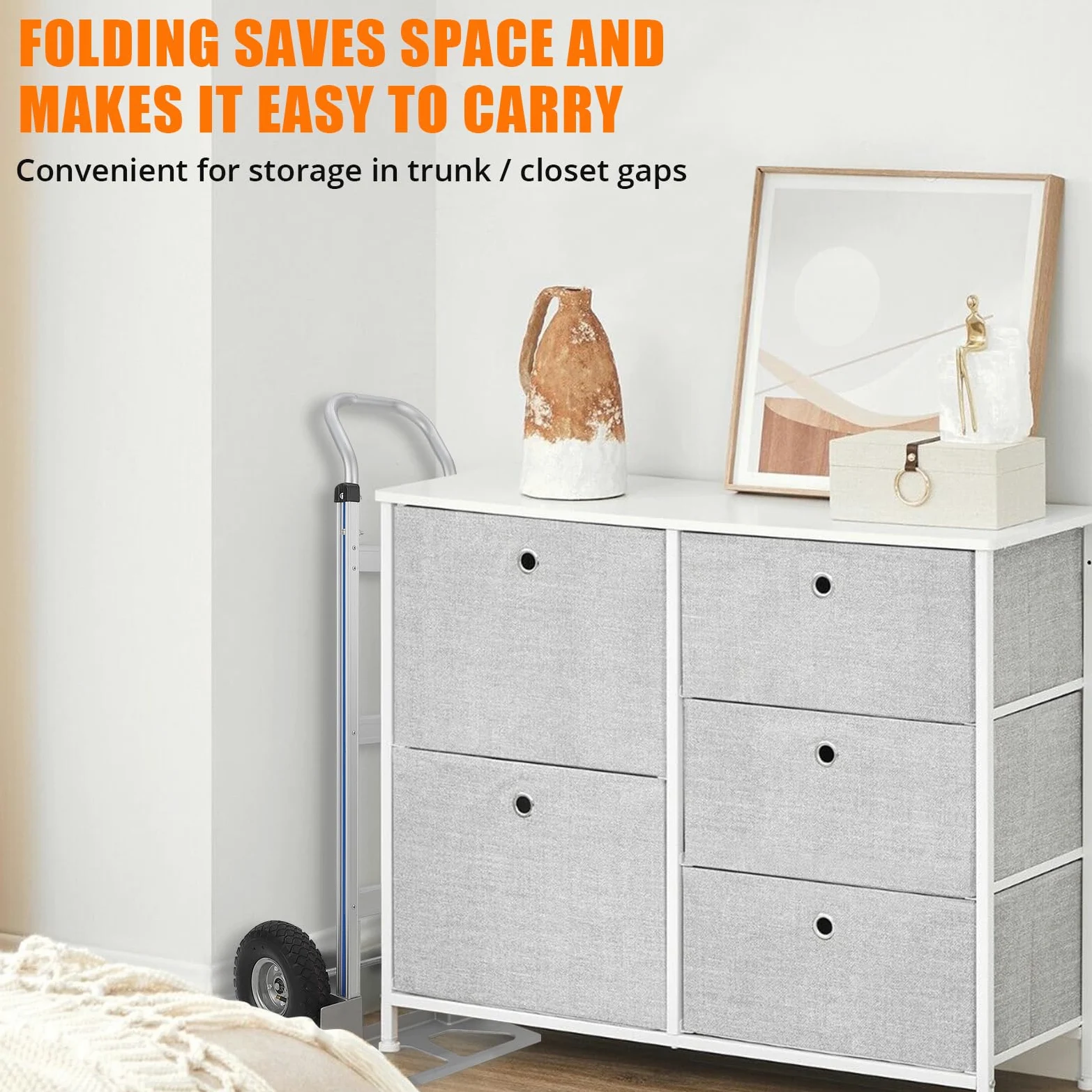 Garvee Carretilla de mano de aluminio resistente, capacidad de 205 kg con mango horizontal y ruedas de goma de 25 cm, carrito plegable ligero para mudanzas, tiendas, hogar y jardín