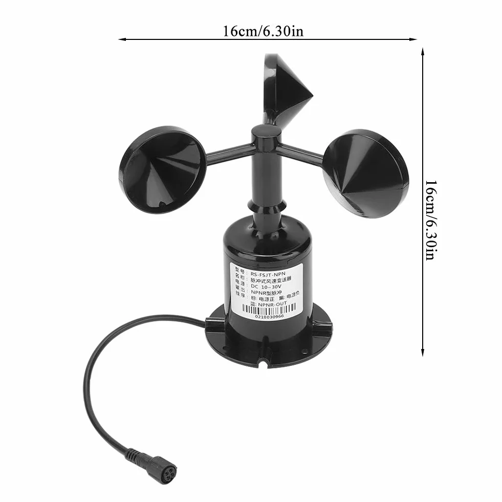 Anemómetro Transmisor de Tres Tazas 0-70M/S Policarbono Sensor de Velocidad del Viento