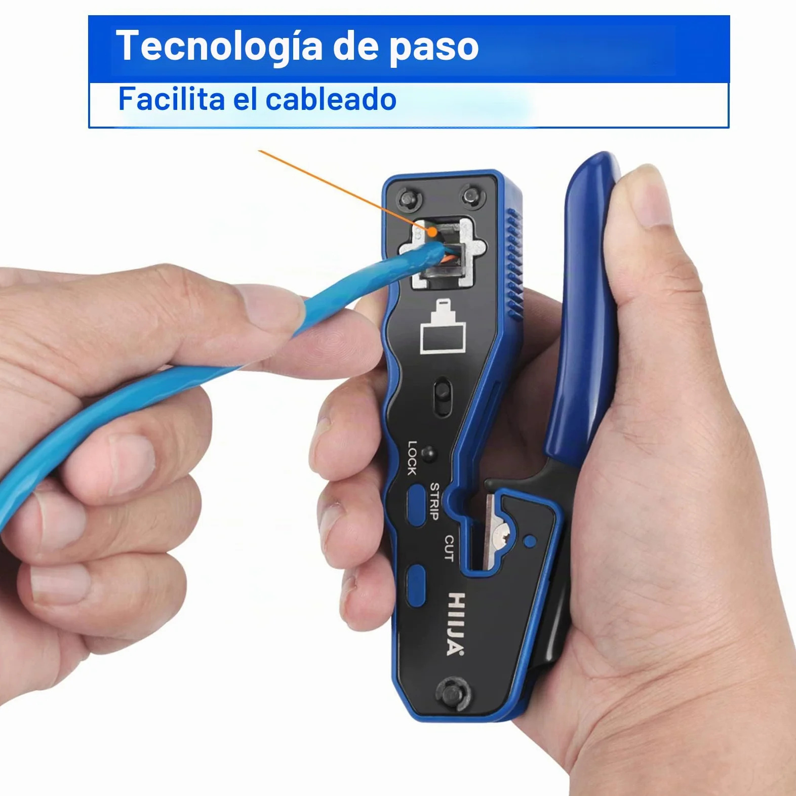Kit Crimpadora RJ45 Cat6 Cat5e Cat5 con Comprobador de Cable, Herramienta Ethernet 3 en 1 con Pelacables, 50 Conectores RJ45 Pasantes y Fundas