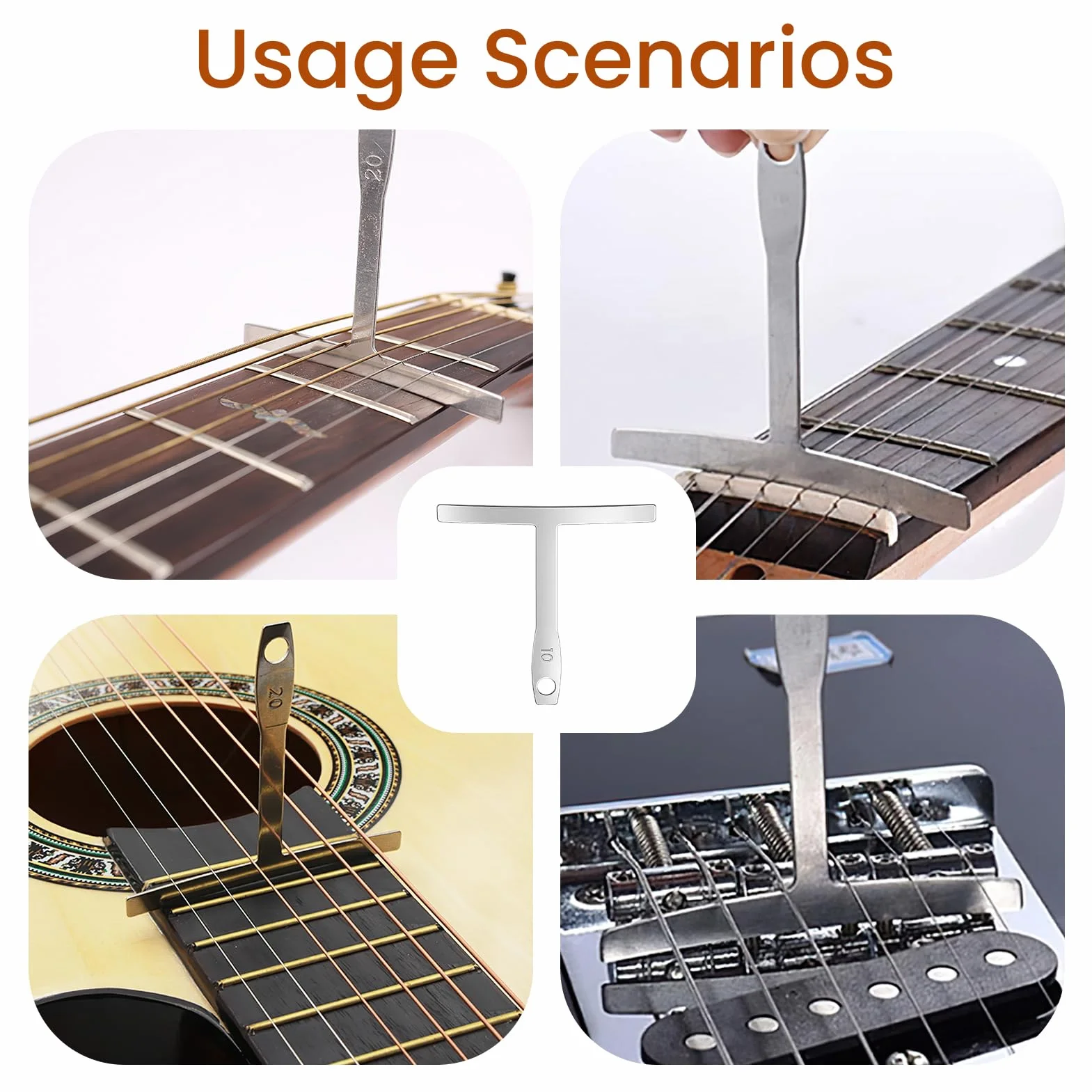 Juego de 9 Galgas de Radio para Guitarra y Bajo, Medidor de Precisión 7.25" a 20", Herramienta Profesional para Luthier
