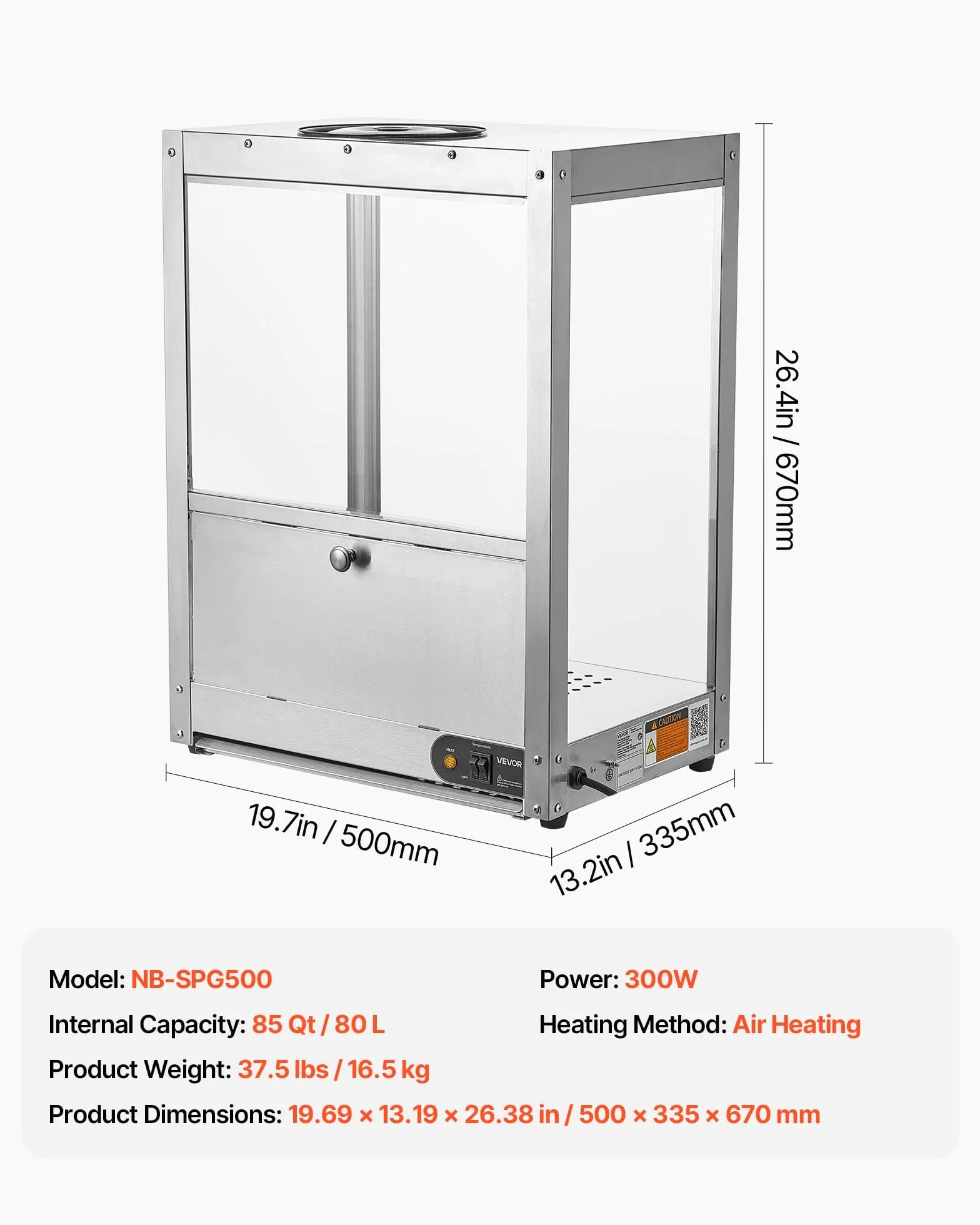 VEVOR Vitrina de Calor para Nachos 80 L 300 W Acero Inoxidable Expositor Térmico
