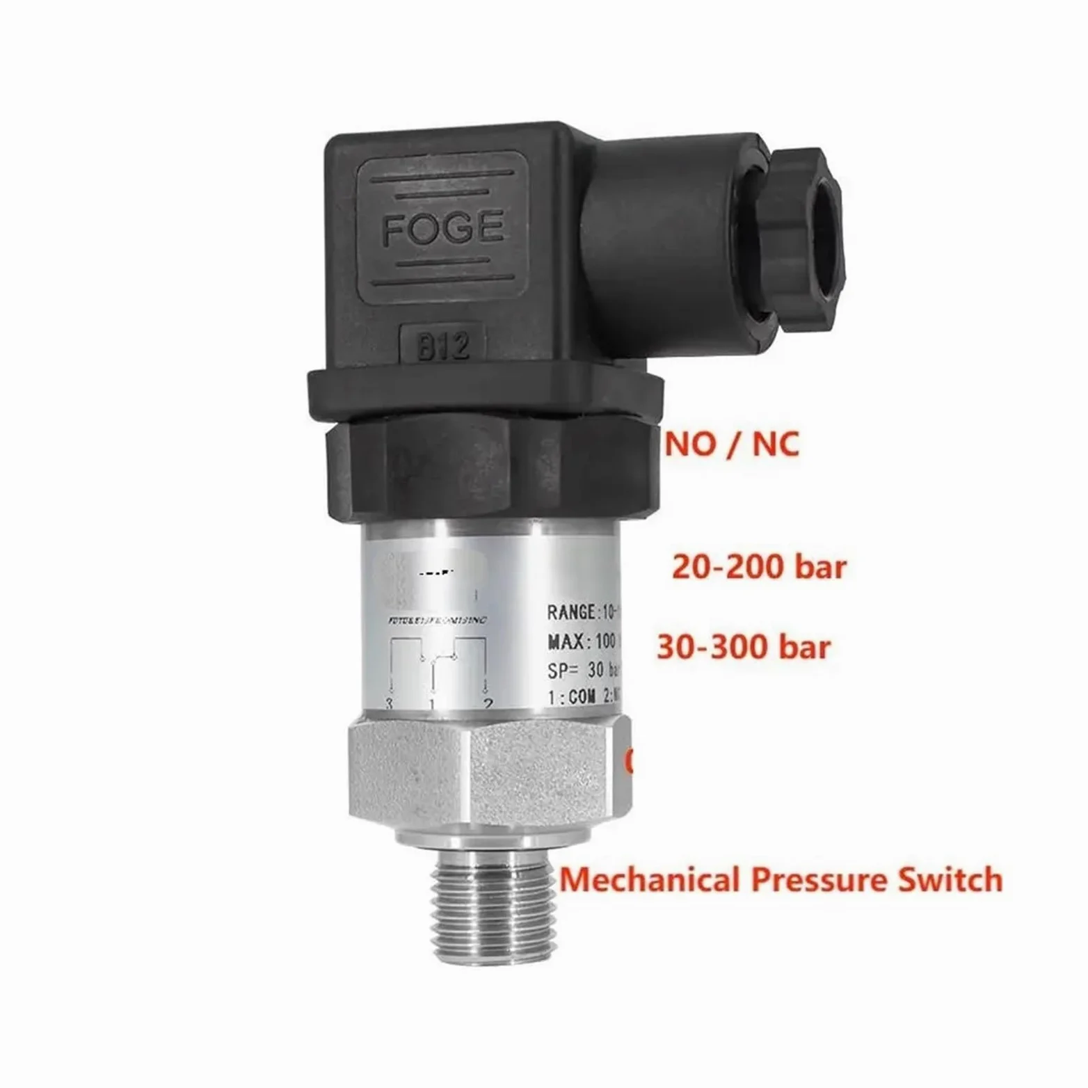 Interruptor de presión Ajustable mecánico 0-200bar 300bar Control de presión de pistón de diafragma de Acero Inoxidable estándar for Agua de Aceite(Black,0-150bar)