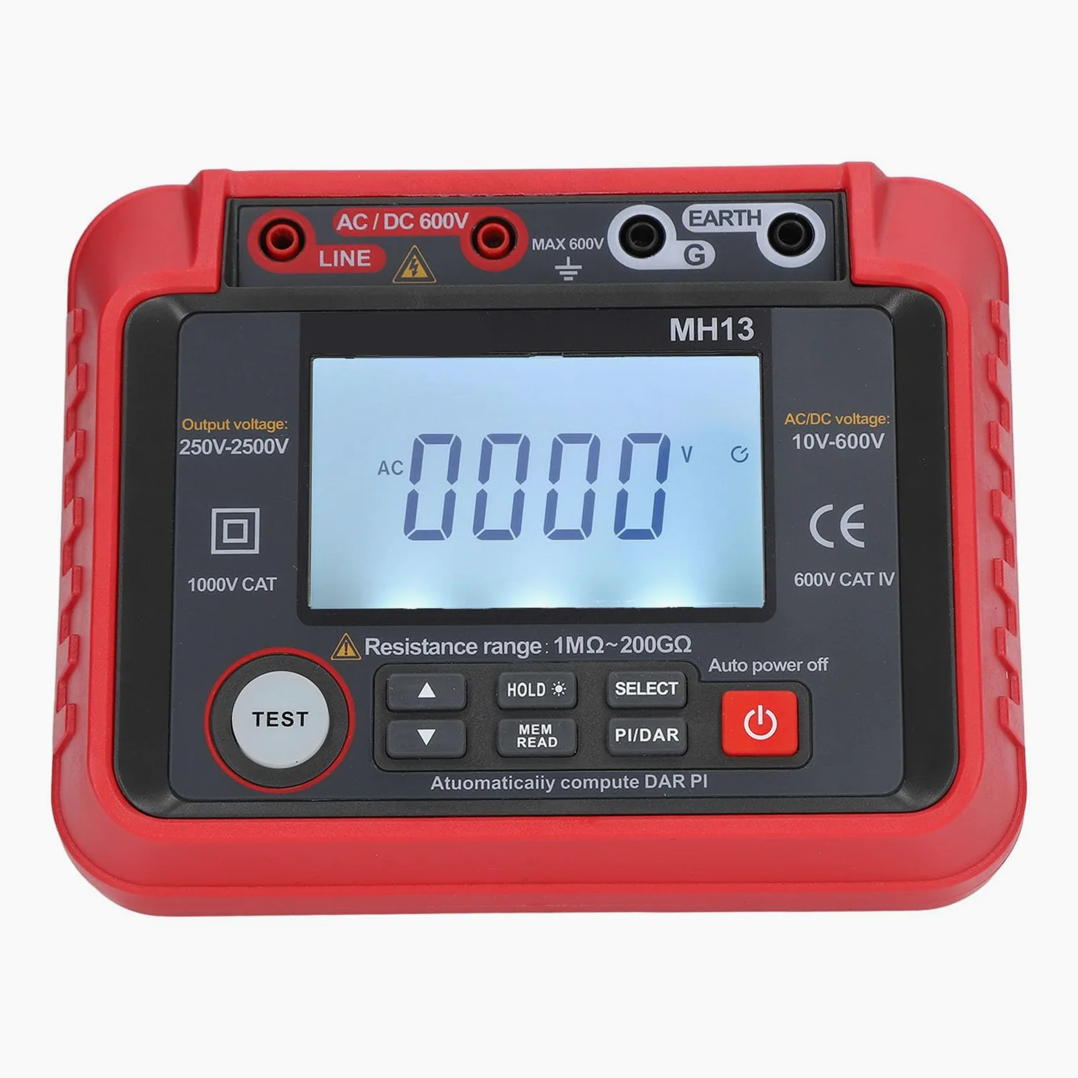 Herramienta de prueba eléctrica portátil - Probador digital de ohmios para pruebas de descarga - Medidor de resistencia de aislamiento y megóhmetro para medición de voltaje CA y