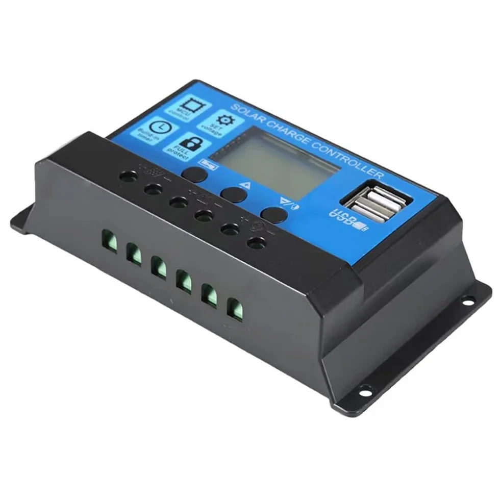 Sistema de generación de energía solar Panel solar USB dual de 25 W + inversor de corriente de 6000 W CC 12 V a CA 110 V/220 V con pantalla LCD inteligente Puertos de cargador USB duales controlador